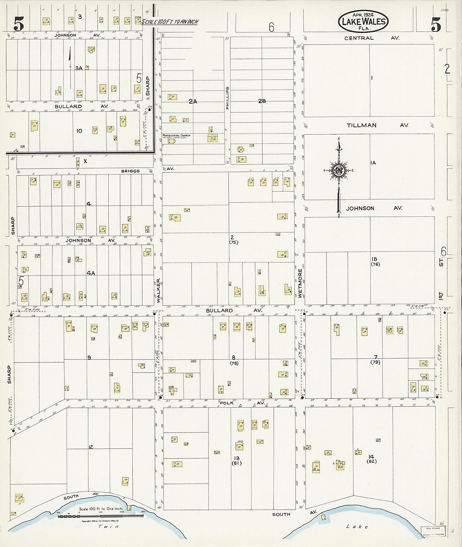 This old map of Lake Wales, Polk County, Florida was created by Sanborn Map Company in 1924