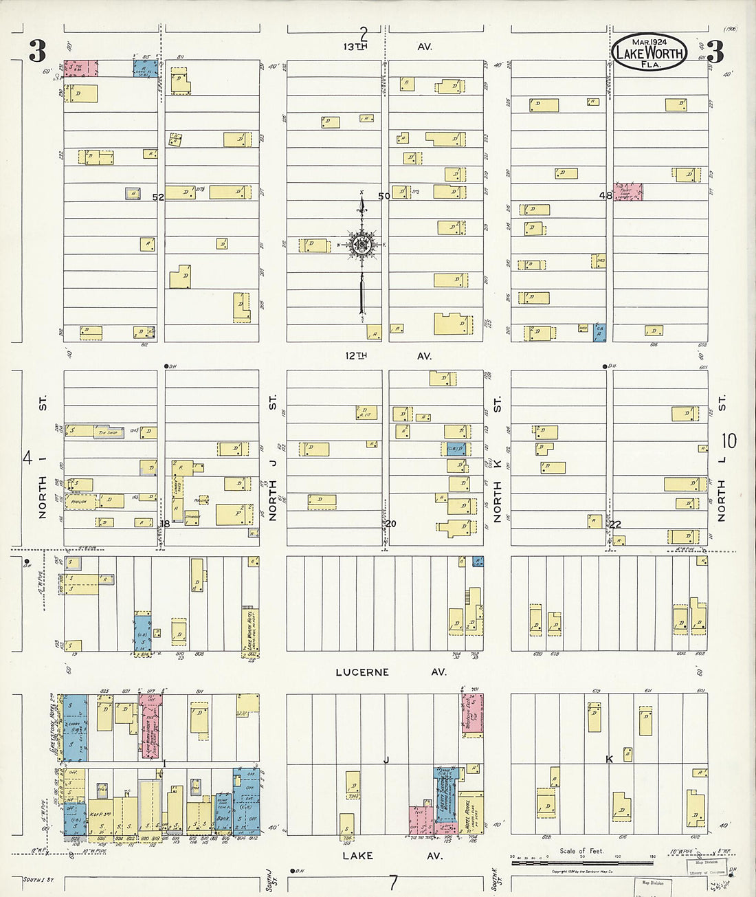 This old map of Lake Worth, Palm Beach County, Florida was created by Sanborn Map Company in 1924