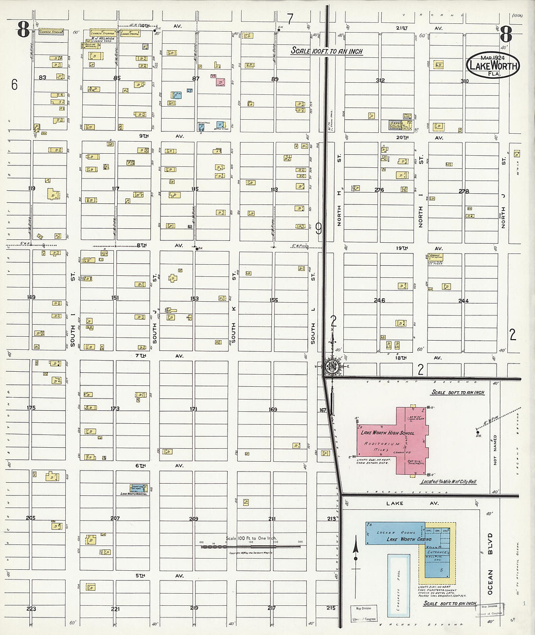This old map of Lake Worth, Palm Beach County, Florida was created by Sanborn Map Company in 1924