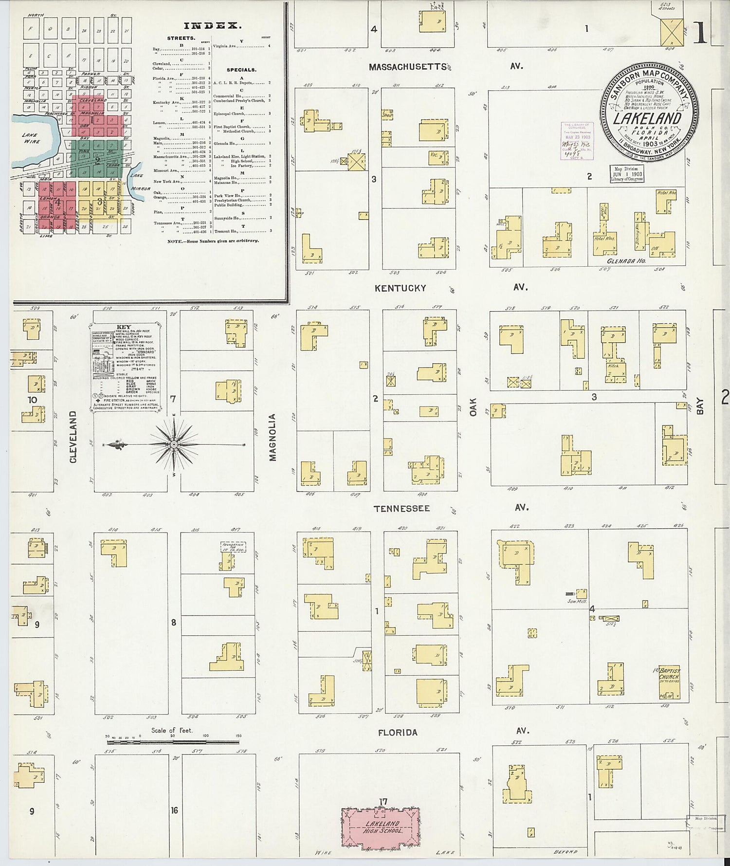This old map of Lakeland, Polk County, Florida was created by Sanborn Map Company in 1903