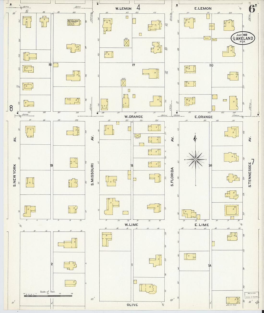 This old map of Lakeland, Polk County, Florida was created by Sanborn Map Company in 1908