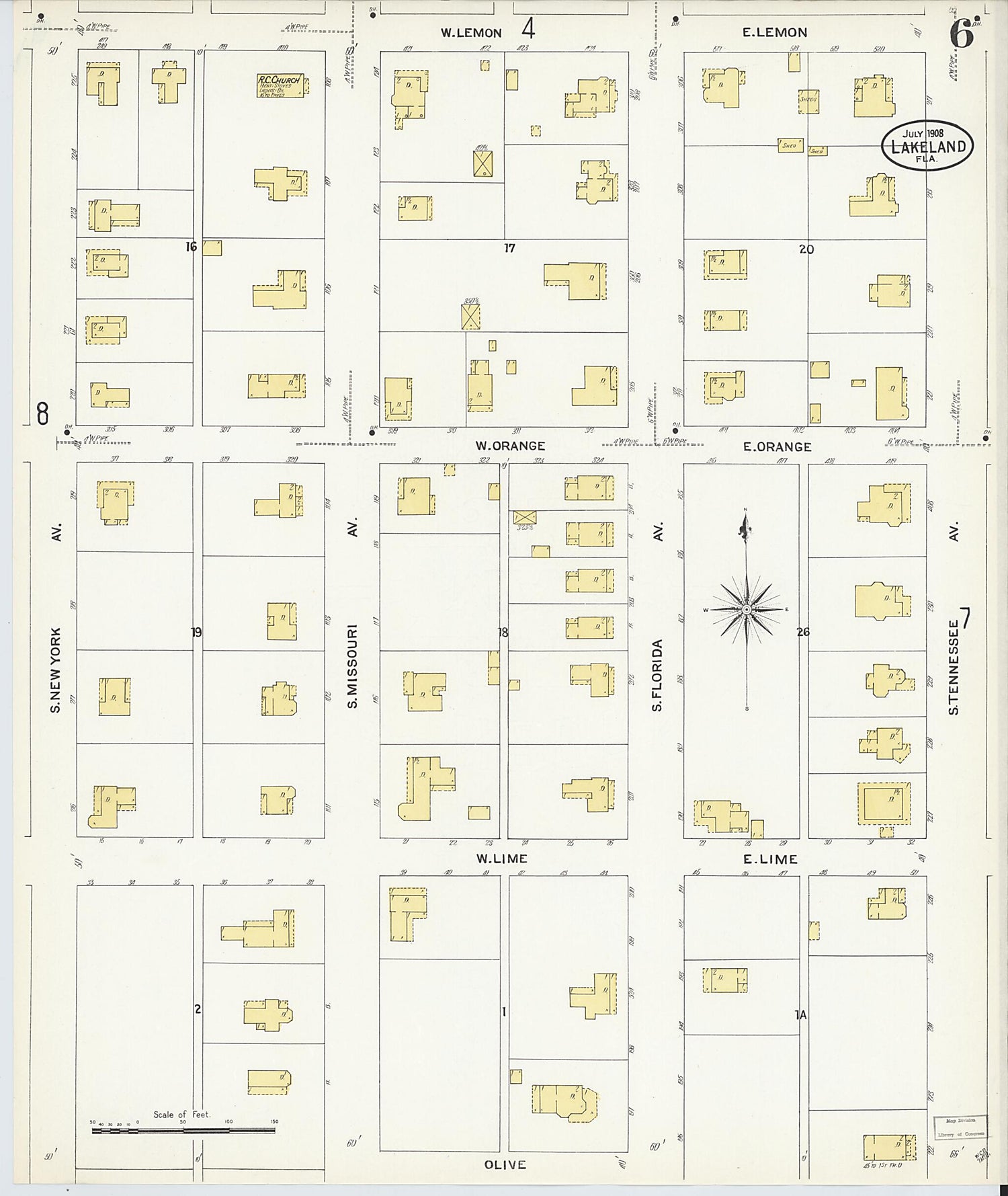 This old map of Lakeland, Polk County, Florida was created by Sanborn Map Company in 1908