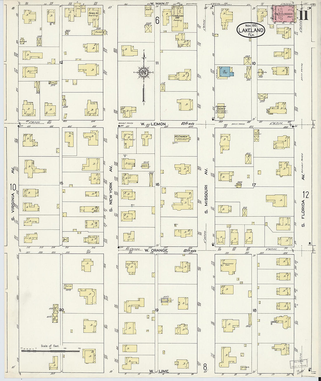 This old map of Lakeland, Polk County, Florida was created by Sanborn Map Company in 1913