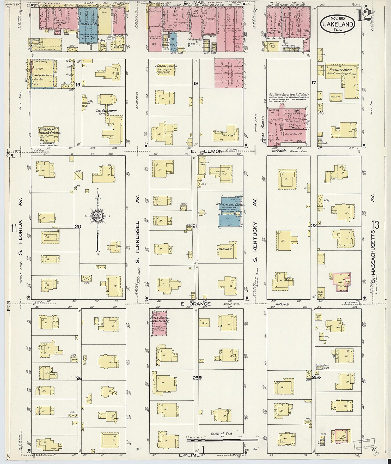 This old map of Lakeland, Polk County, Florida was created by Sanborn Map Company in 1913