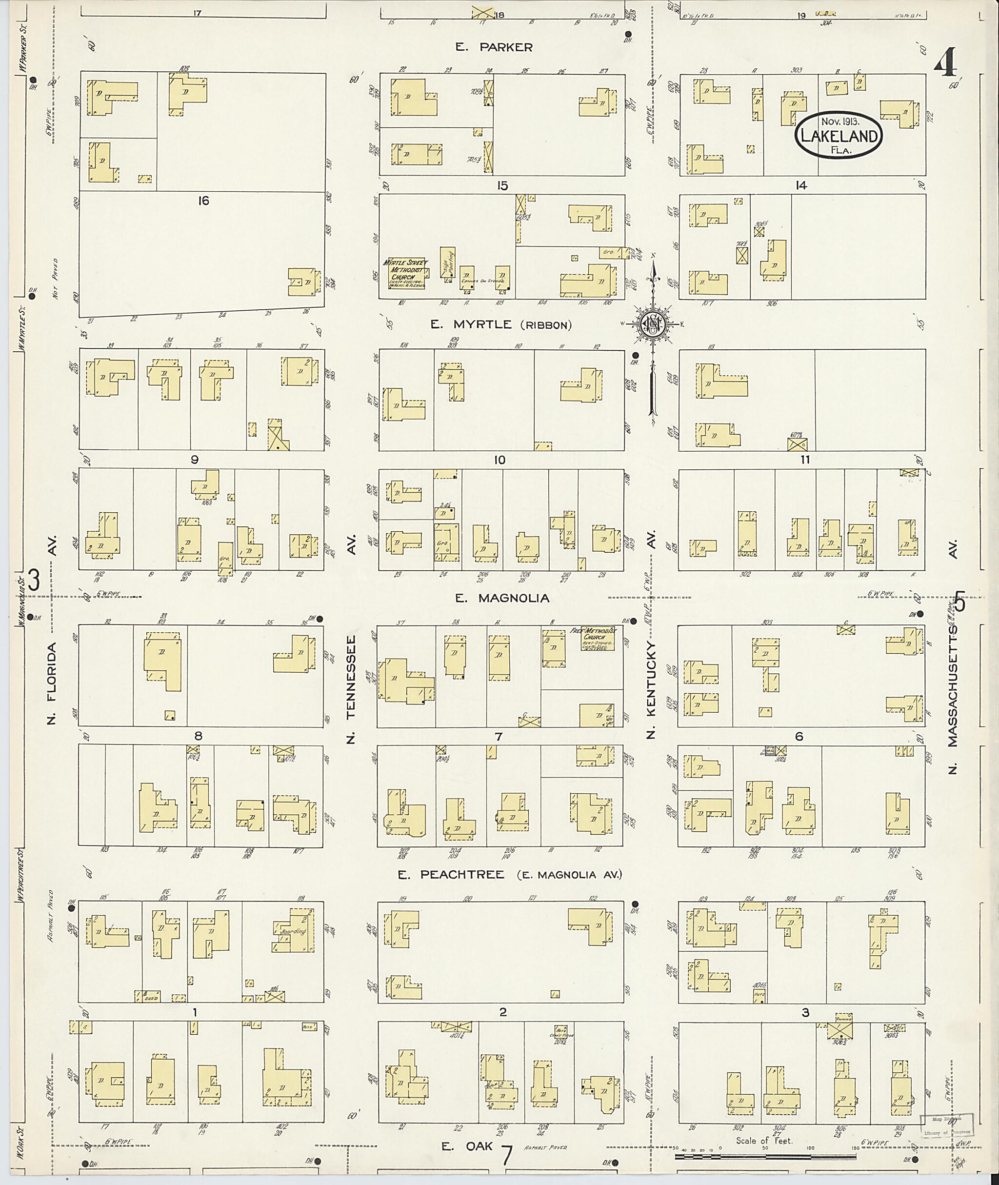 This old map of Lakeland, Polk County, Florida was created by Sanborn Map Company in 1913