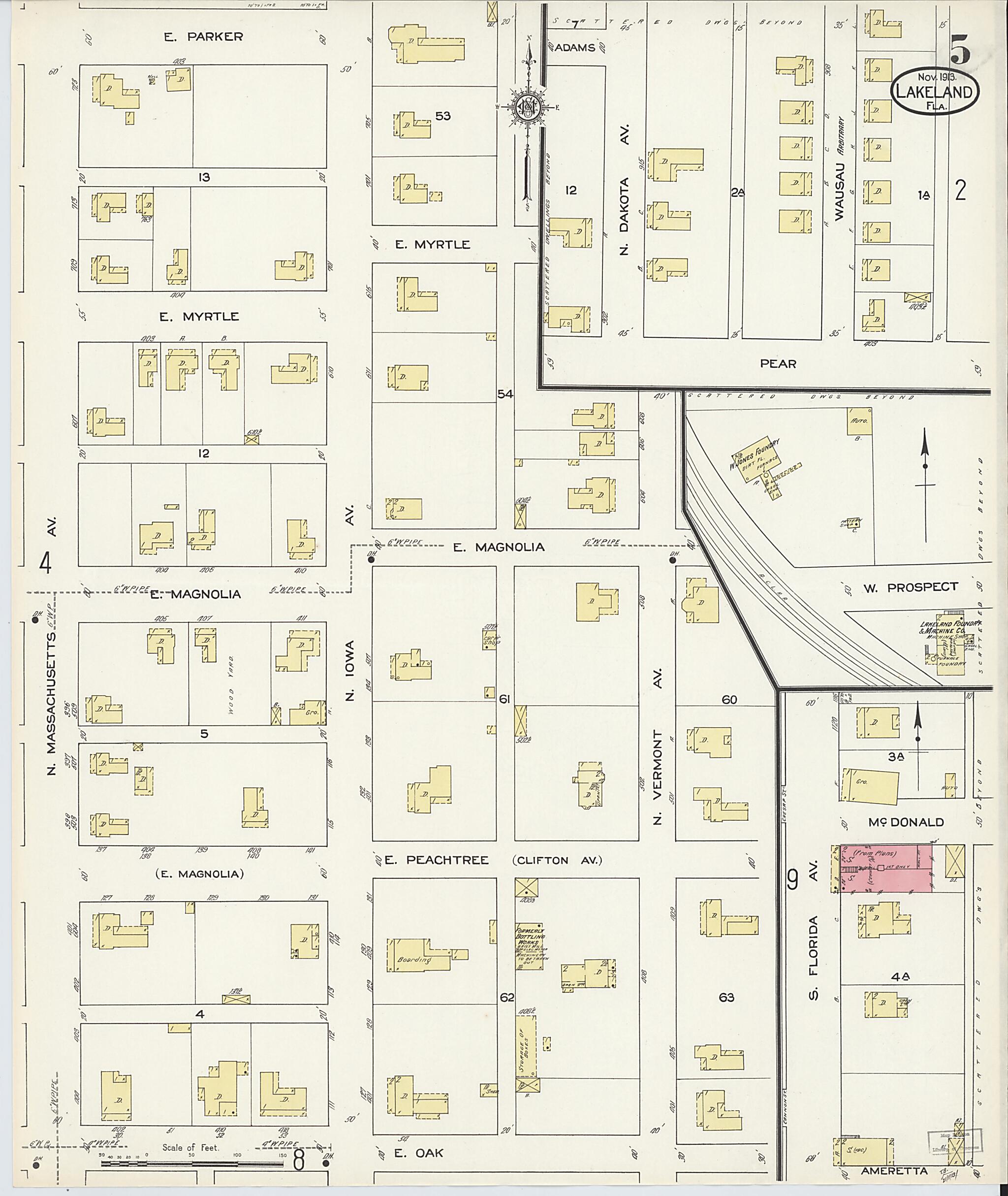 This old map of Lakeland, Polk County, Florida was created by Sanborn Map Company in 1913
