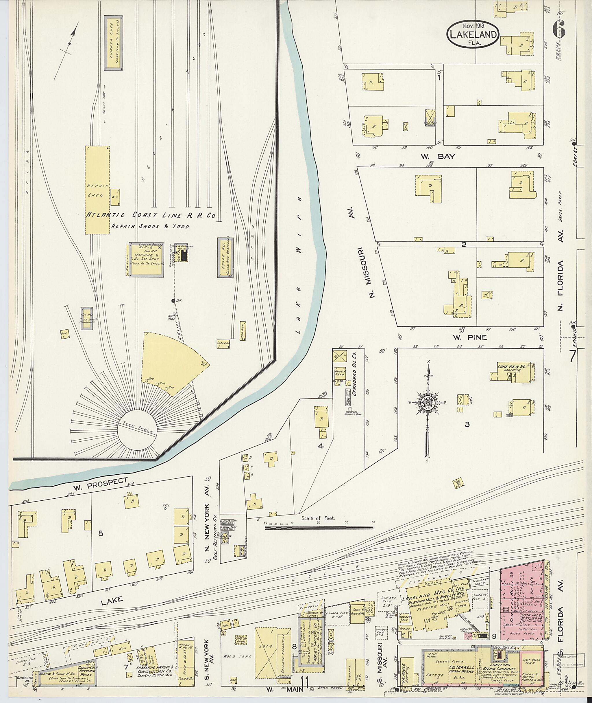 This old map of Lakeland, Polk County, Florida was created by Sanborn Map Company in 1913