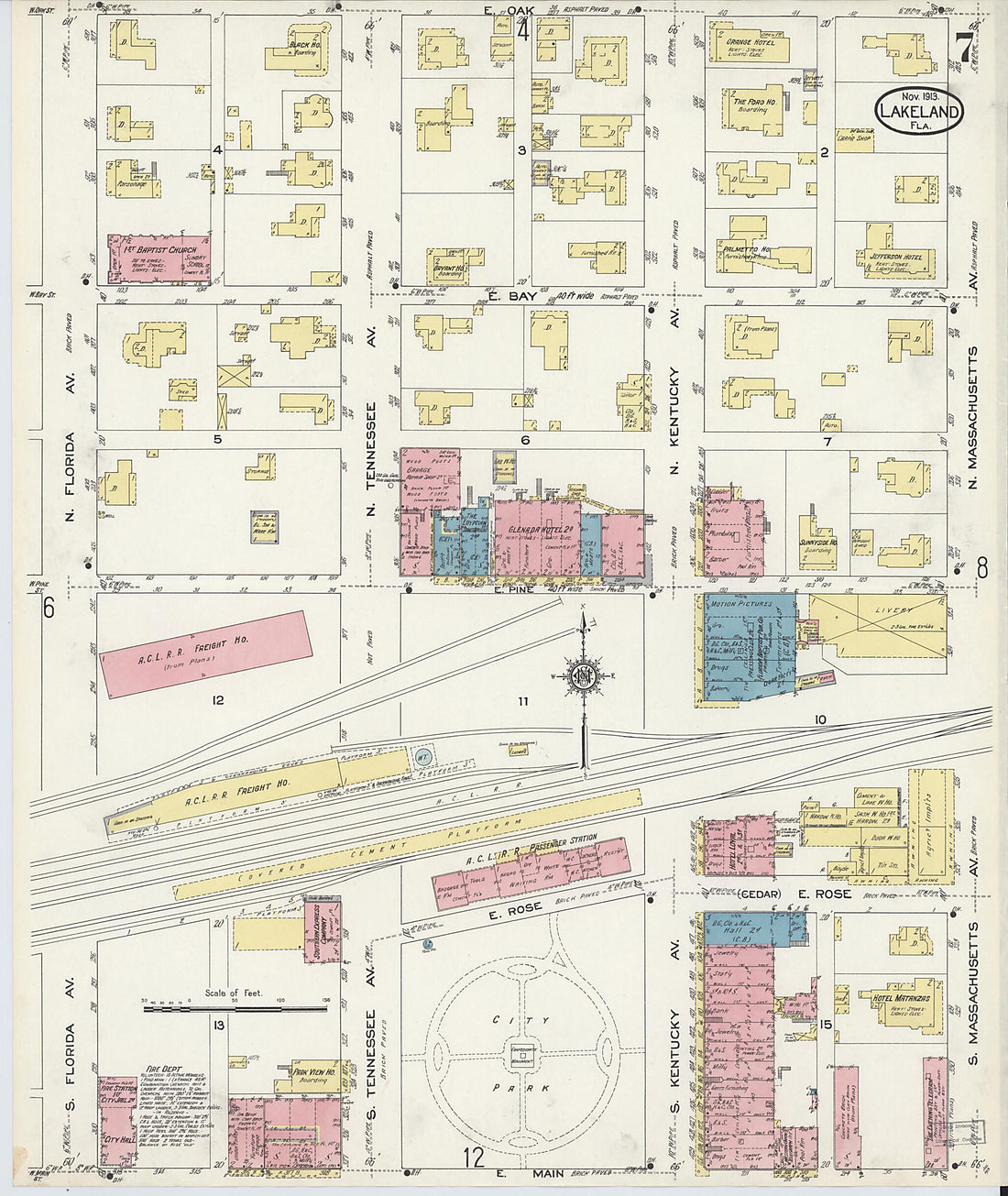 This old map of Lakeland, Polk County, Florida was created by Sanborn Map Company in 1913