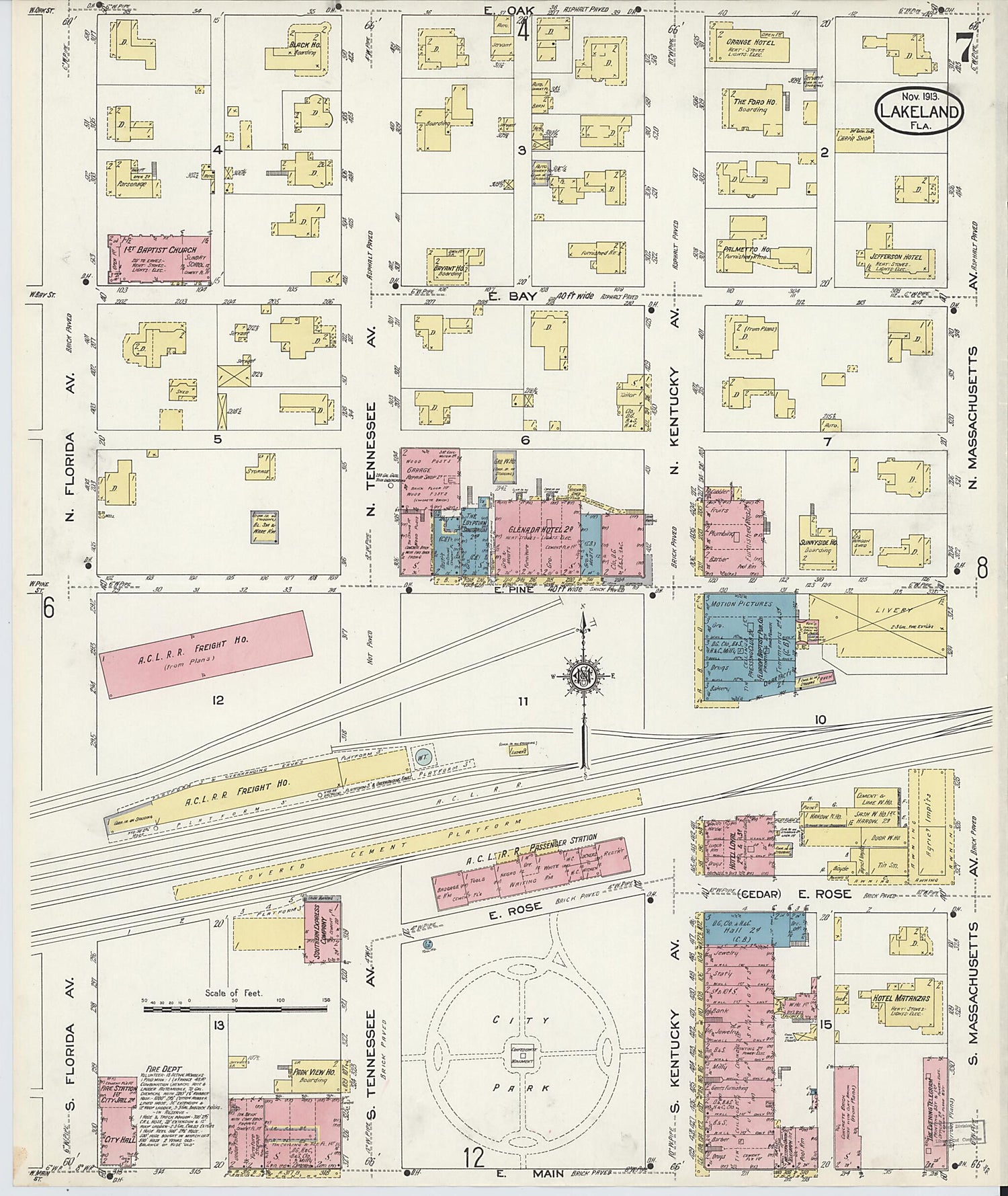 This old map of Lakeland, Polk County, Florida was created by Sanborn Map Company in 1913