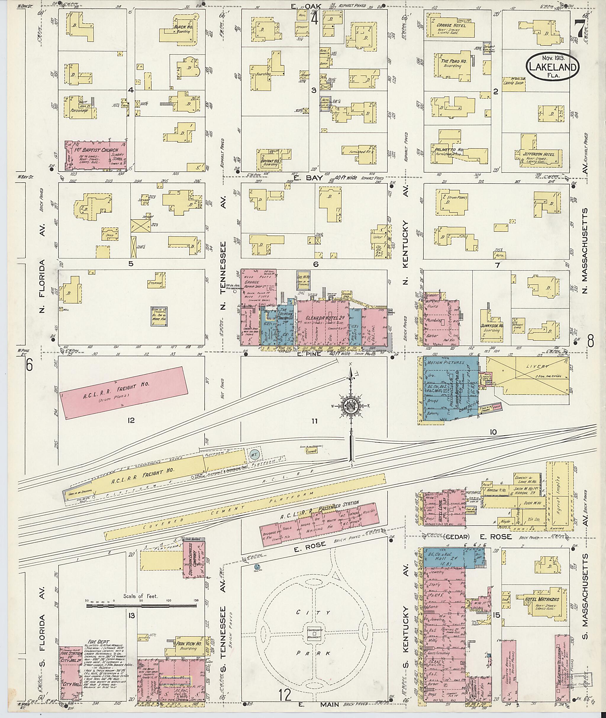 This old map of Lakeland, Polk County, Florida was created by Sanborn Map Company in 1913