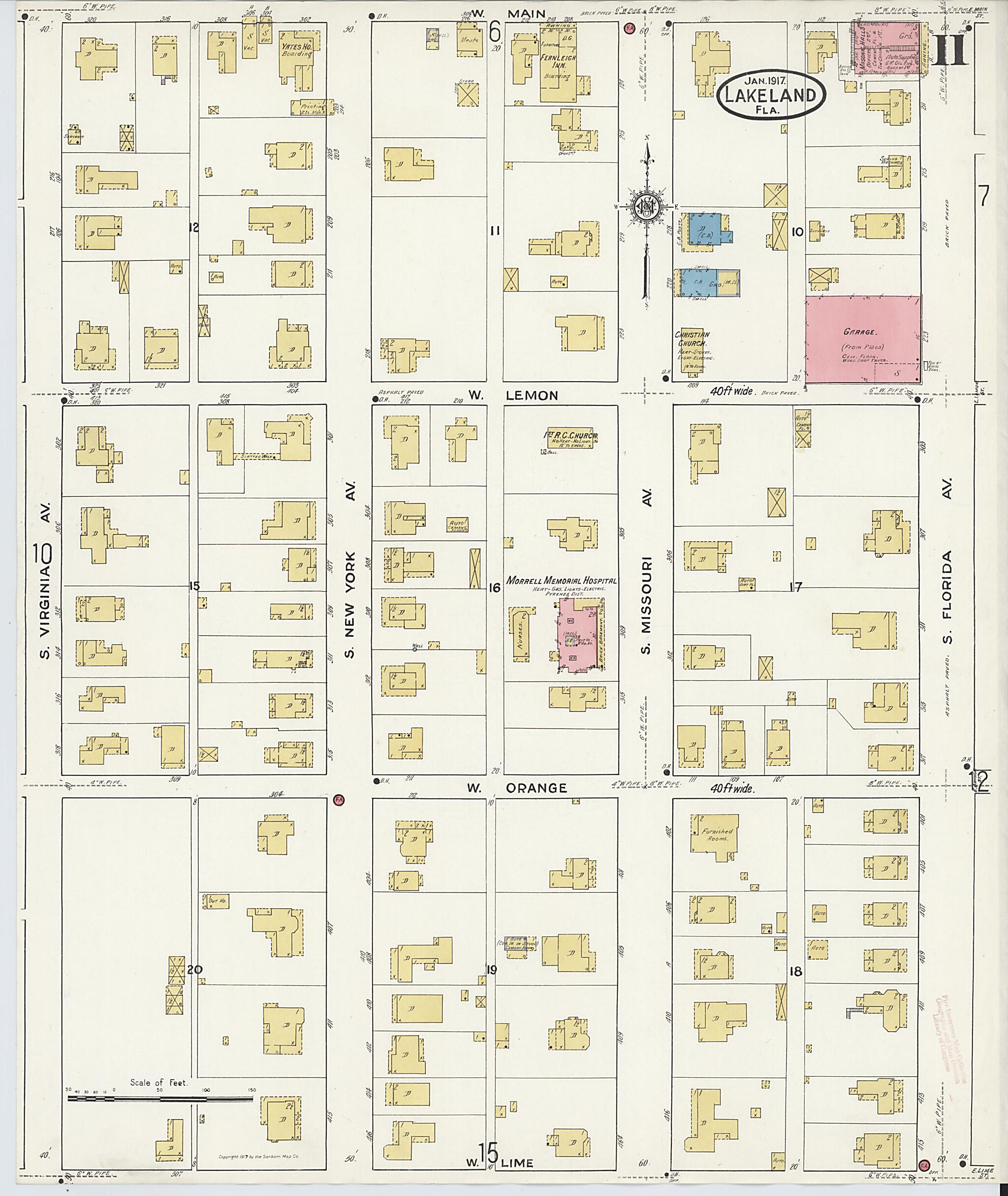 This old map of Lakeland, Polk County, Florida was created by Sanborn Map Company in 1917