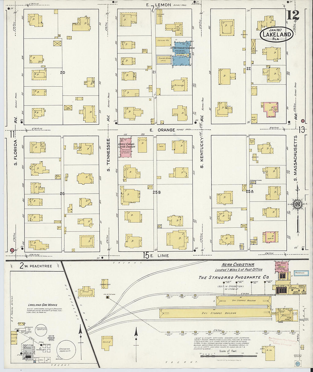 This old map of Lakeland, Polk County, Florida was created by Sanborn Map Company in 1917