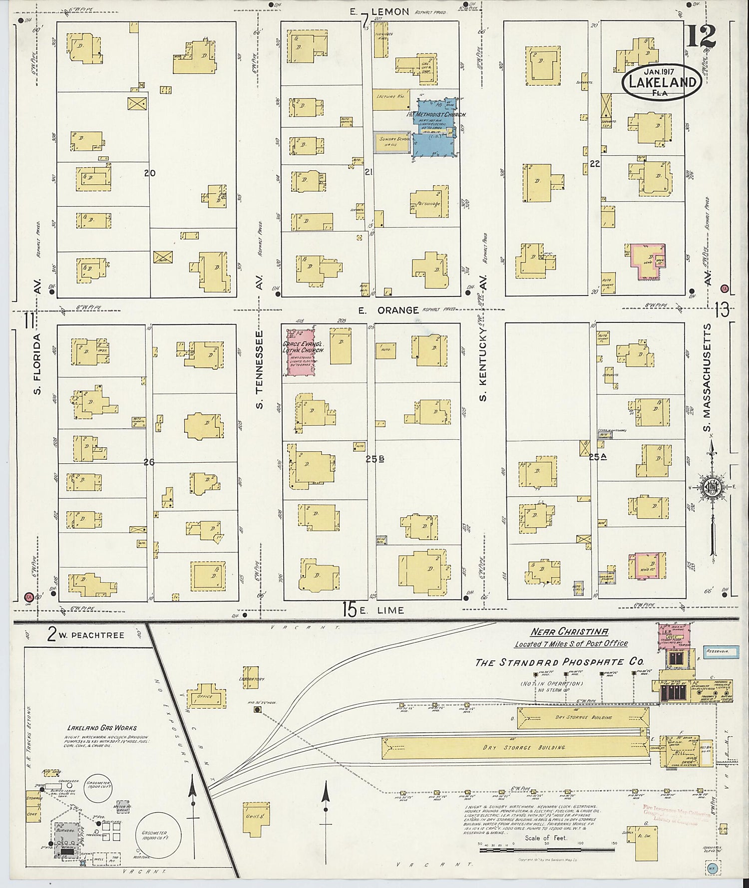 This old map of Lakeland, Polk County, Florida was created by Sanborn Map Company in 1917