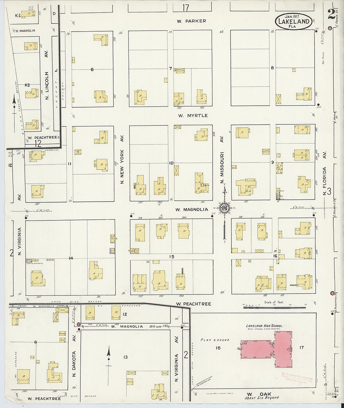 This old map of Lakeland, Polk County, Florida was created by Sanborn Map Company in 1917
