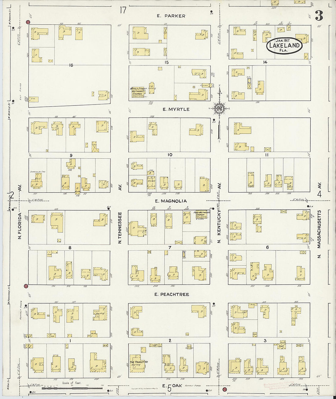 This old map of Lakeland, Polk County, Florida was created by Sanborn Map Company in 1917