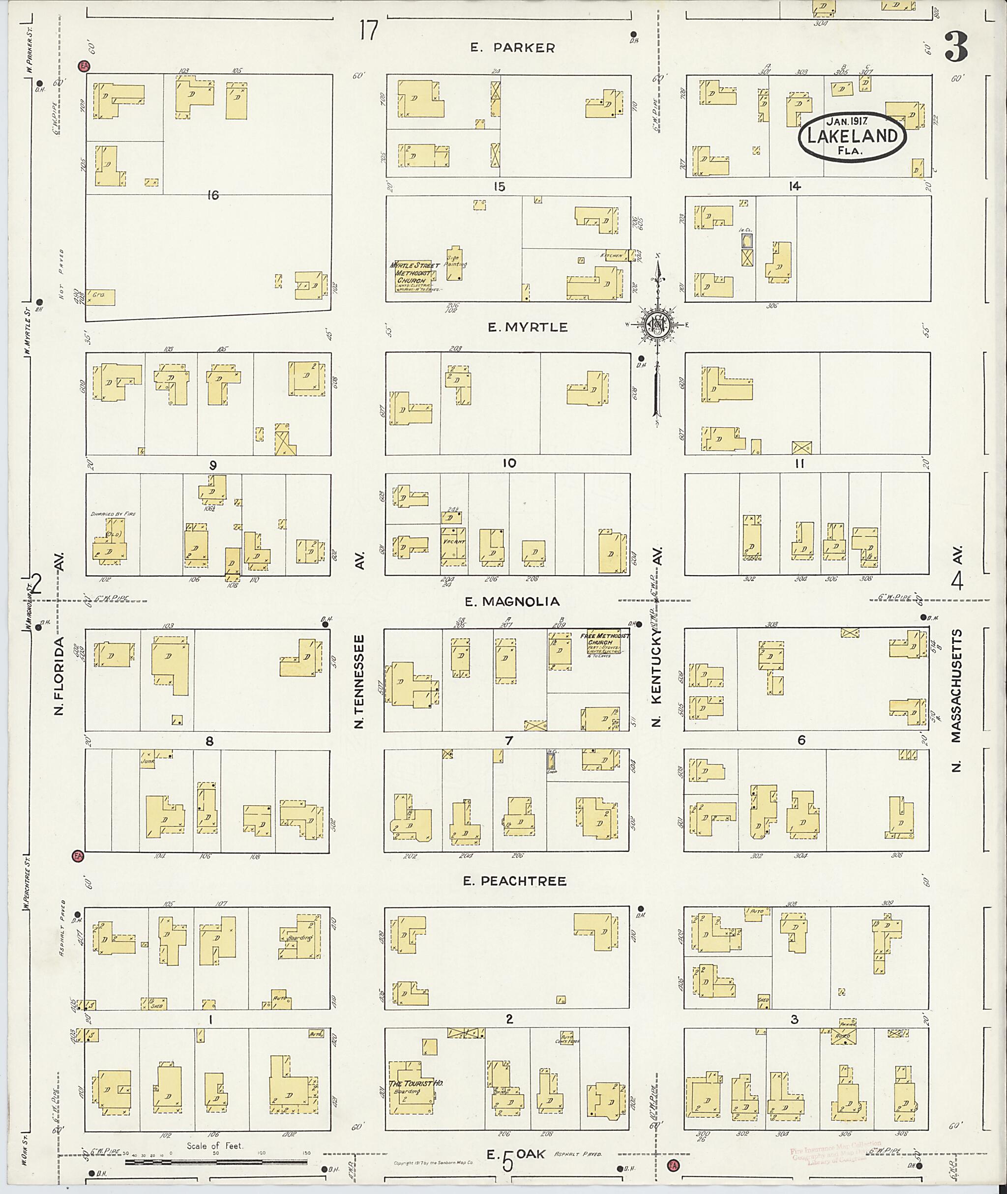 This old map of Lakeland, Polk County, Florida was created by Sanborn Map Company in 1917