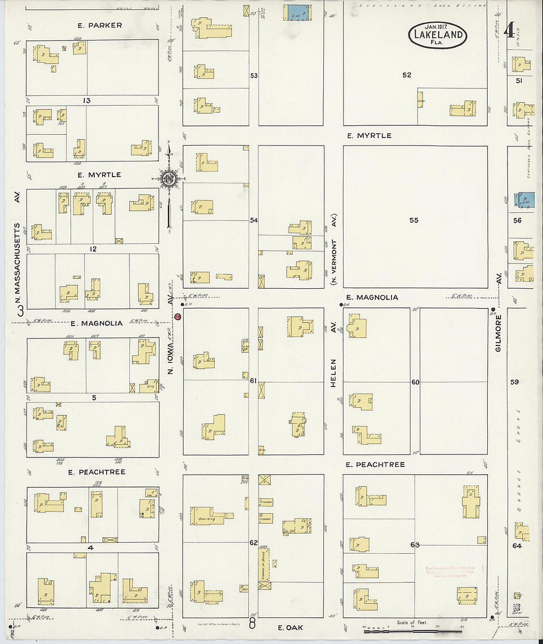 This old map of Lakeland, Polk County, Florida was created by Sanborn Map Company in 1917