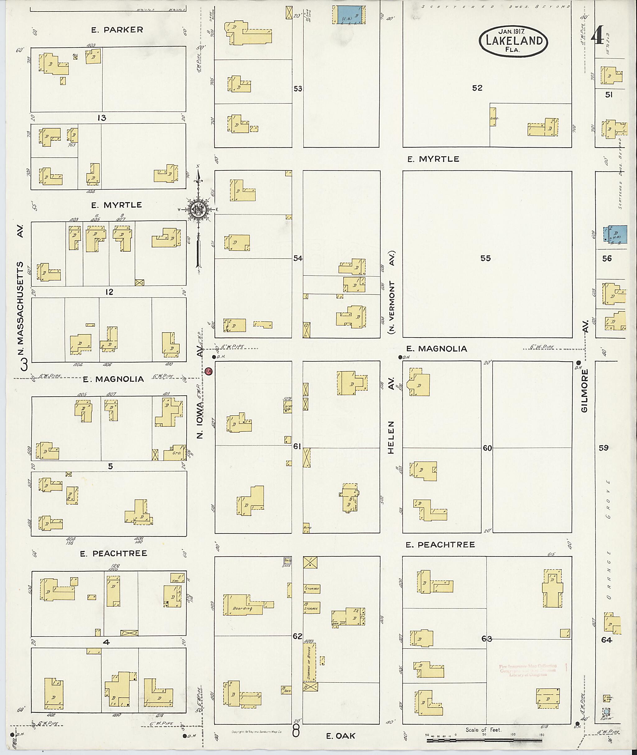 This old map of Lakeland, Polk County, Florida was created by Sanborn Map Company in 1917