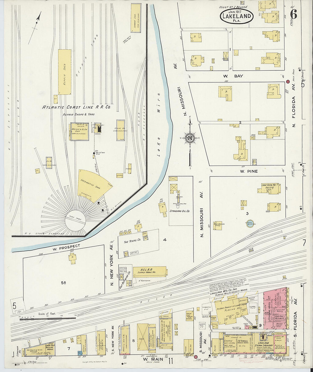 This old map of Lakeland, Polk County, Florida was created by Sanborn Map Company in 1917