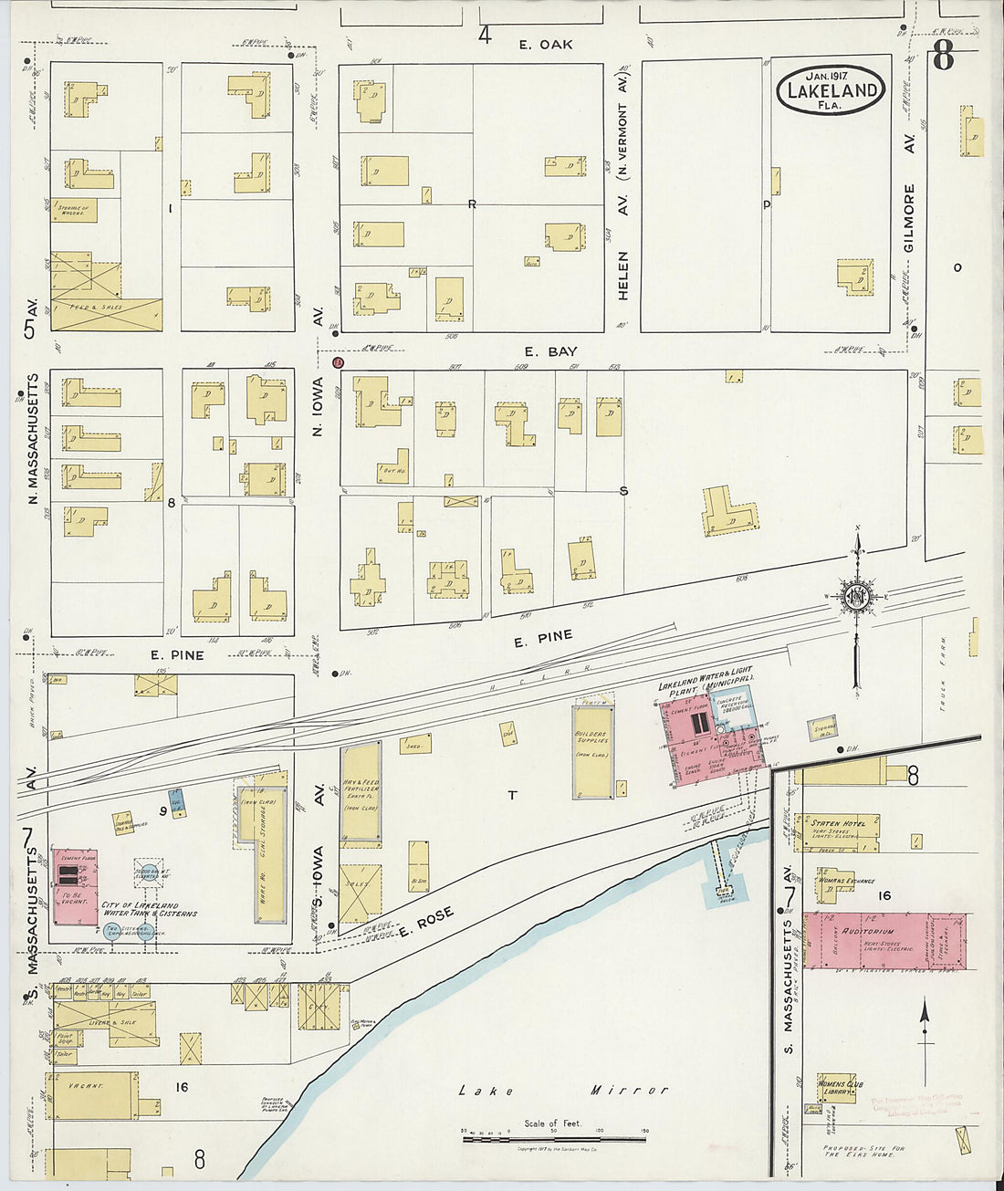 This old map of Lakeland, Polk County, Florida was created by Sanborn Map Company in 1917