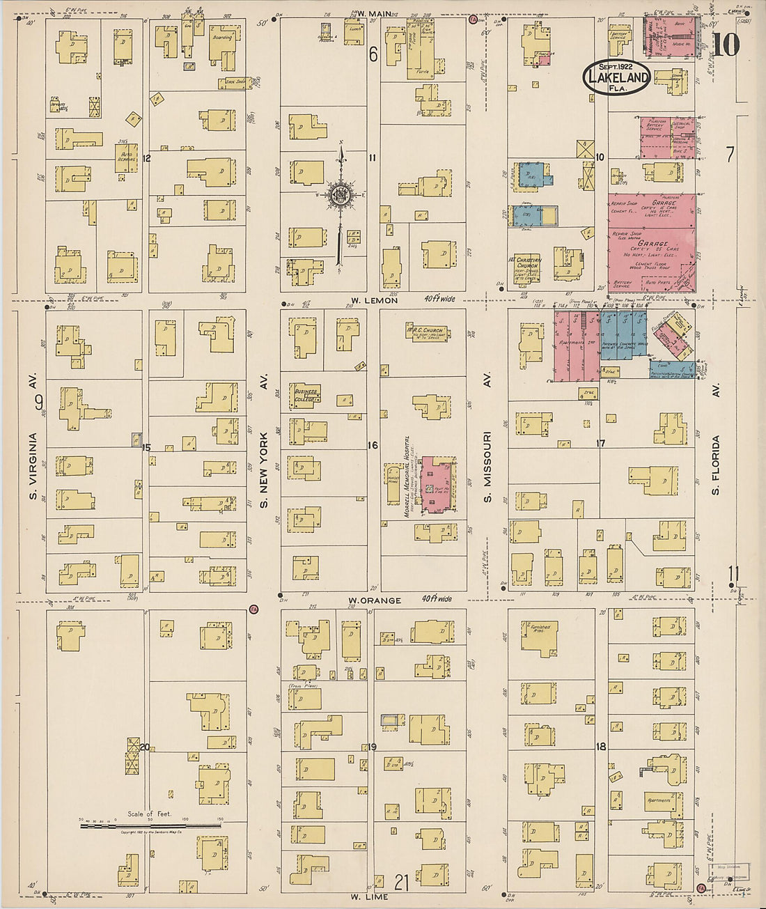 This old map of Lakeland, Polk County, Florida was created by Sanborn Map Company in 1922