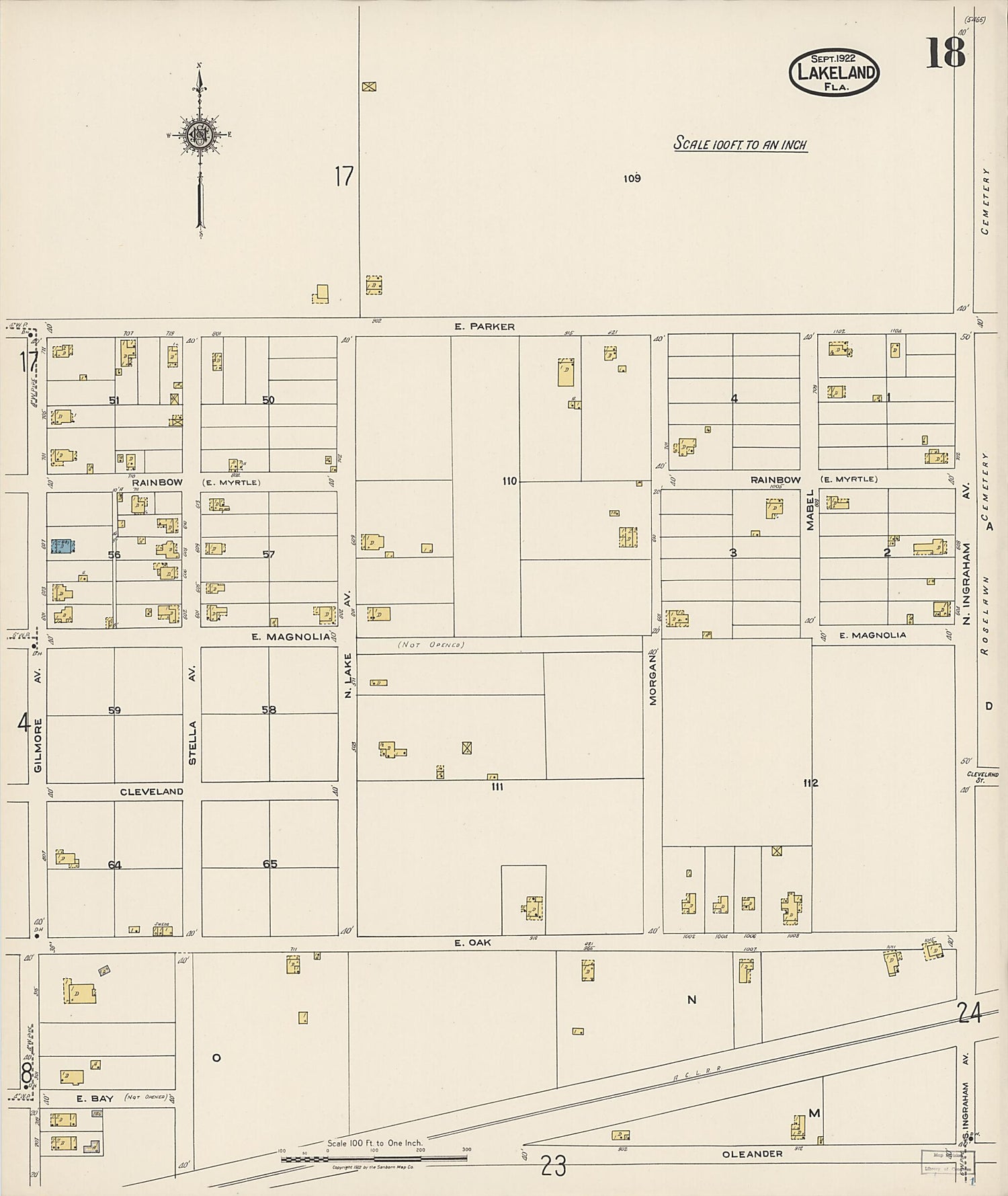 This old map of Lakeland, Polk County, Florida was created by Sanborn Map Company in 1922