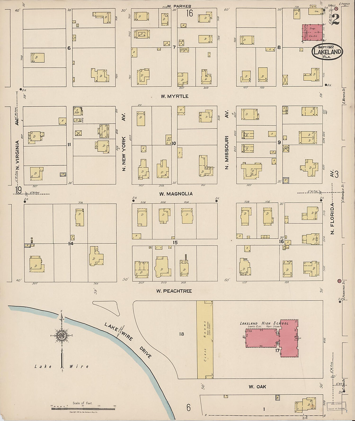 This old map of Lakeland, Polk County, Florida was created by Sanborn Map Company in 1922