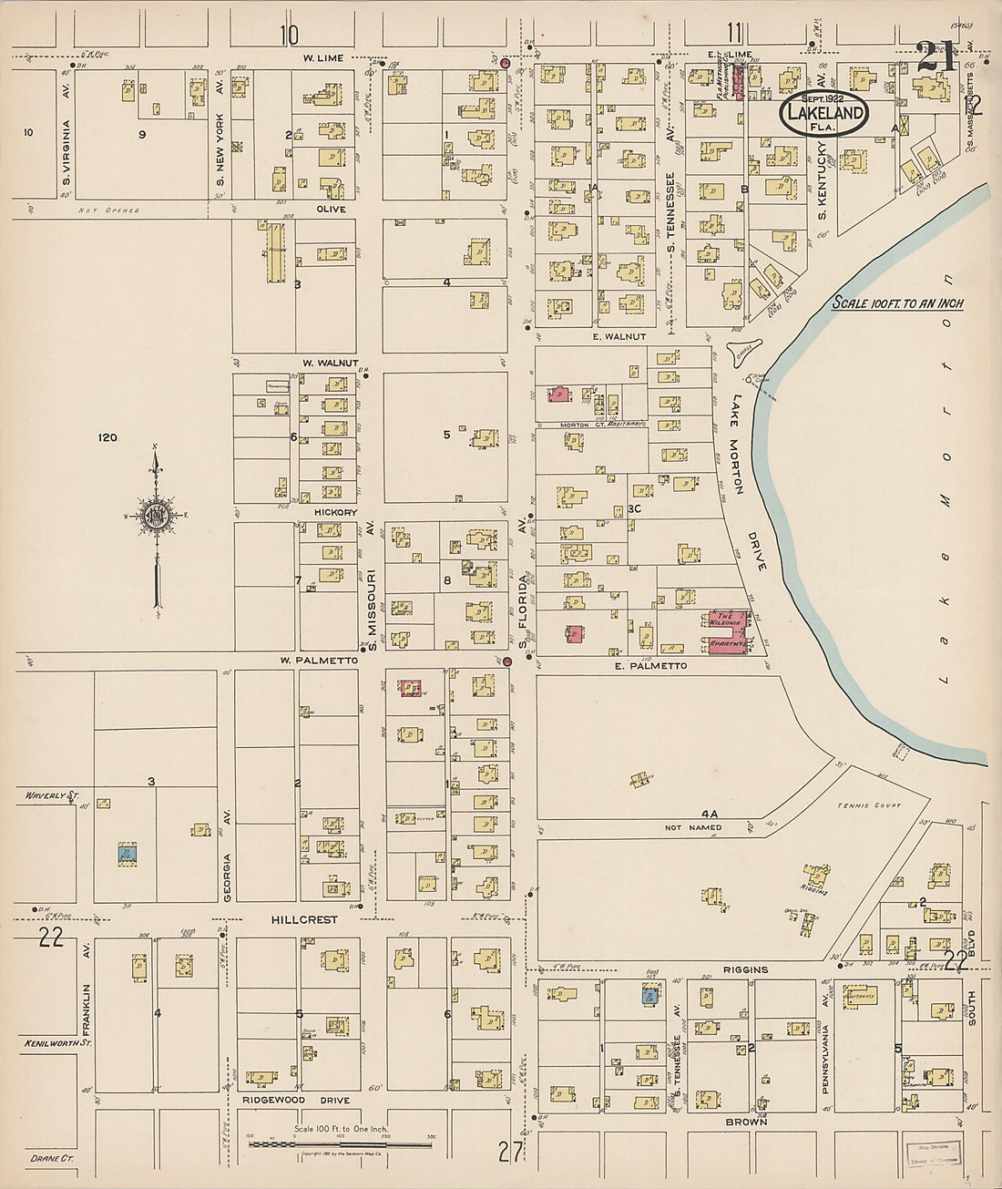 This old map of Lakeland, Polk County, Florida was created by Sanborn Map Company in 1922