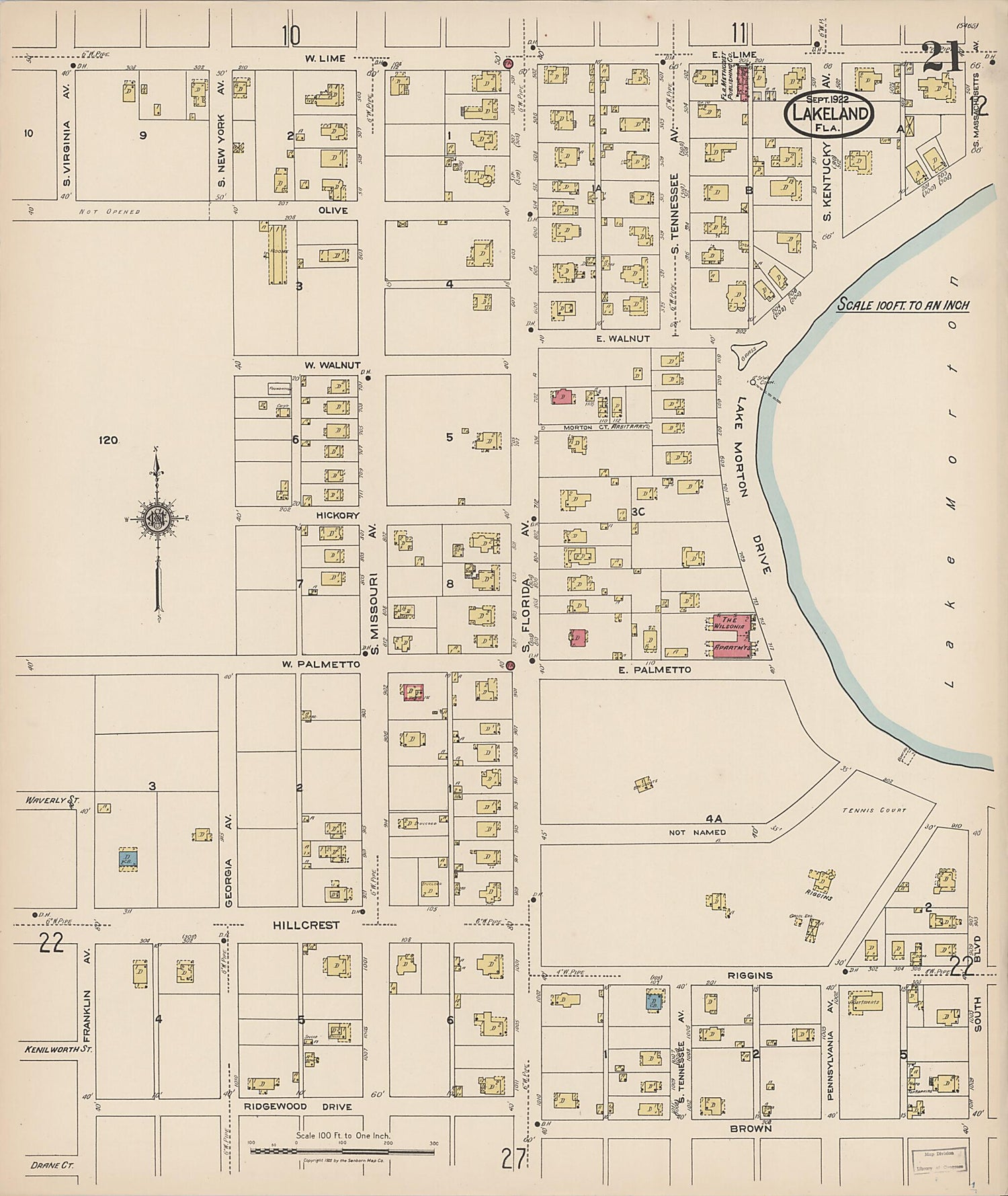 This old map of Lakeland, Polk County, Florida was created by Sanborn Map Company in 1922