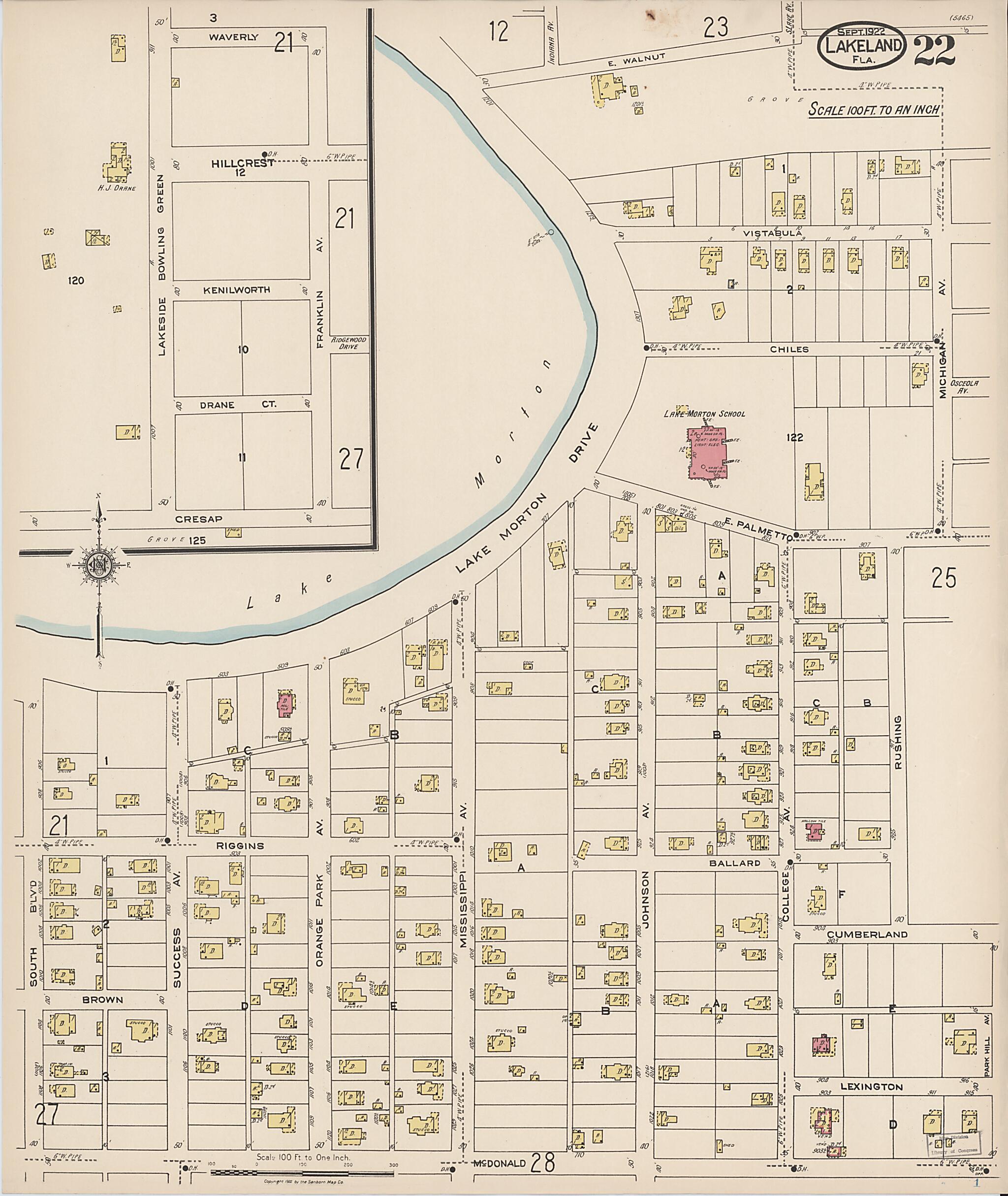 This old map of Lakeland, Polk County, Florida was created by Sanborn Map Company in 1922
