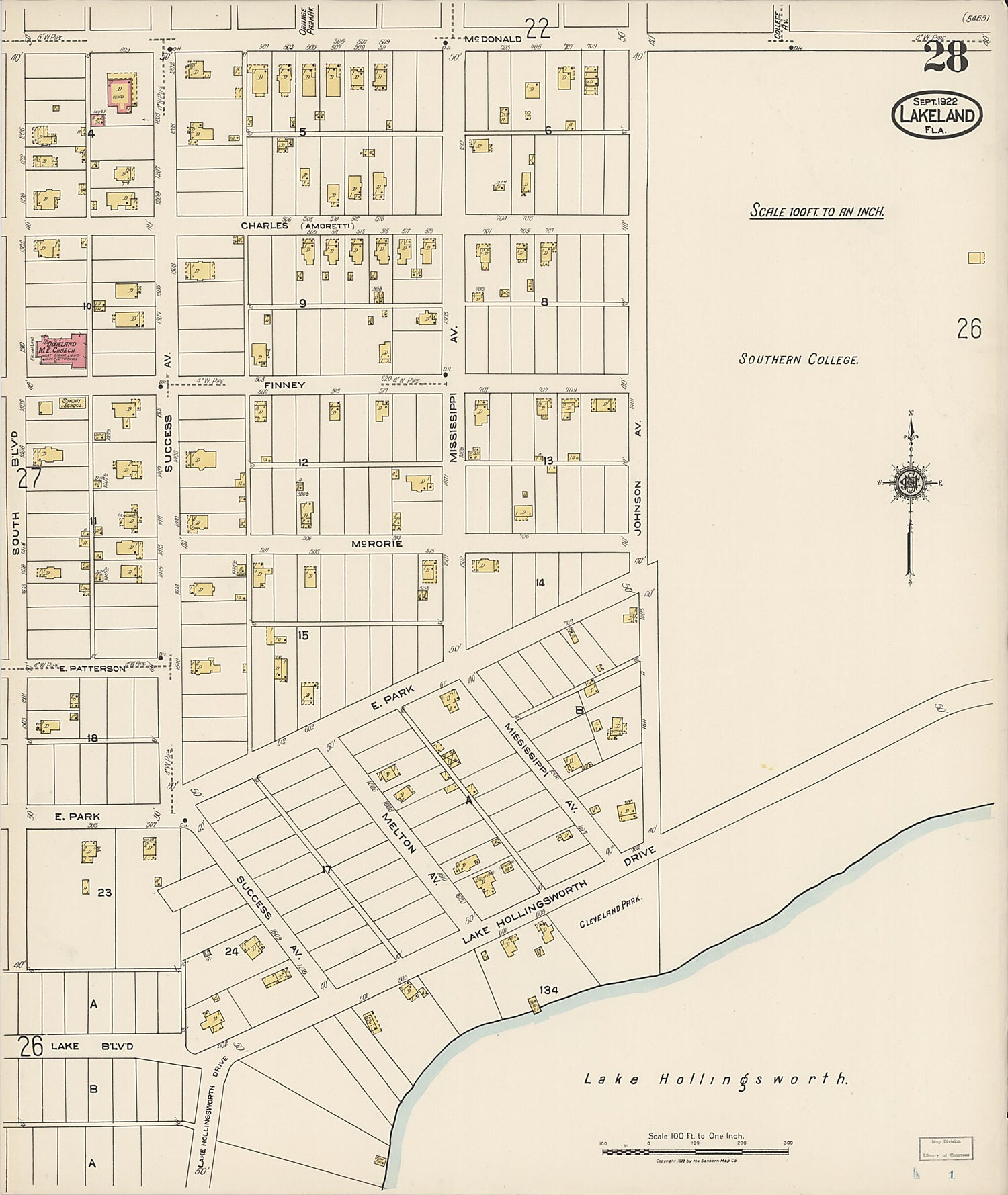This old map of Lakeland, Polk County, Florida was created by Sanborn Map Company in 1922