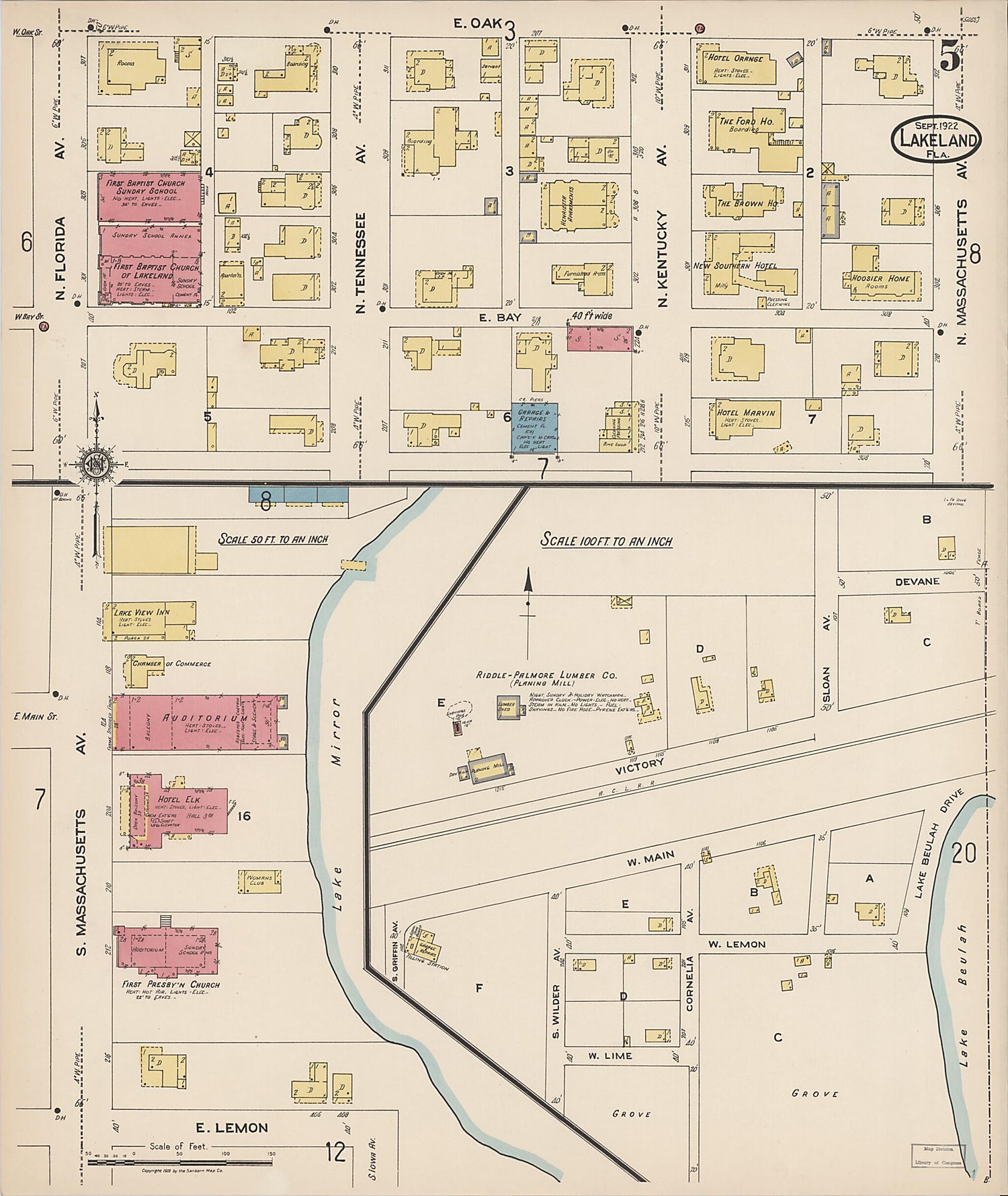 This old map of Lakeland, Polk County, Florida was created by Sanborn Map Company in 1922