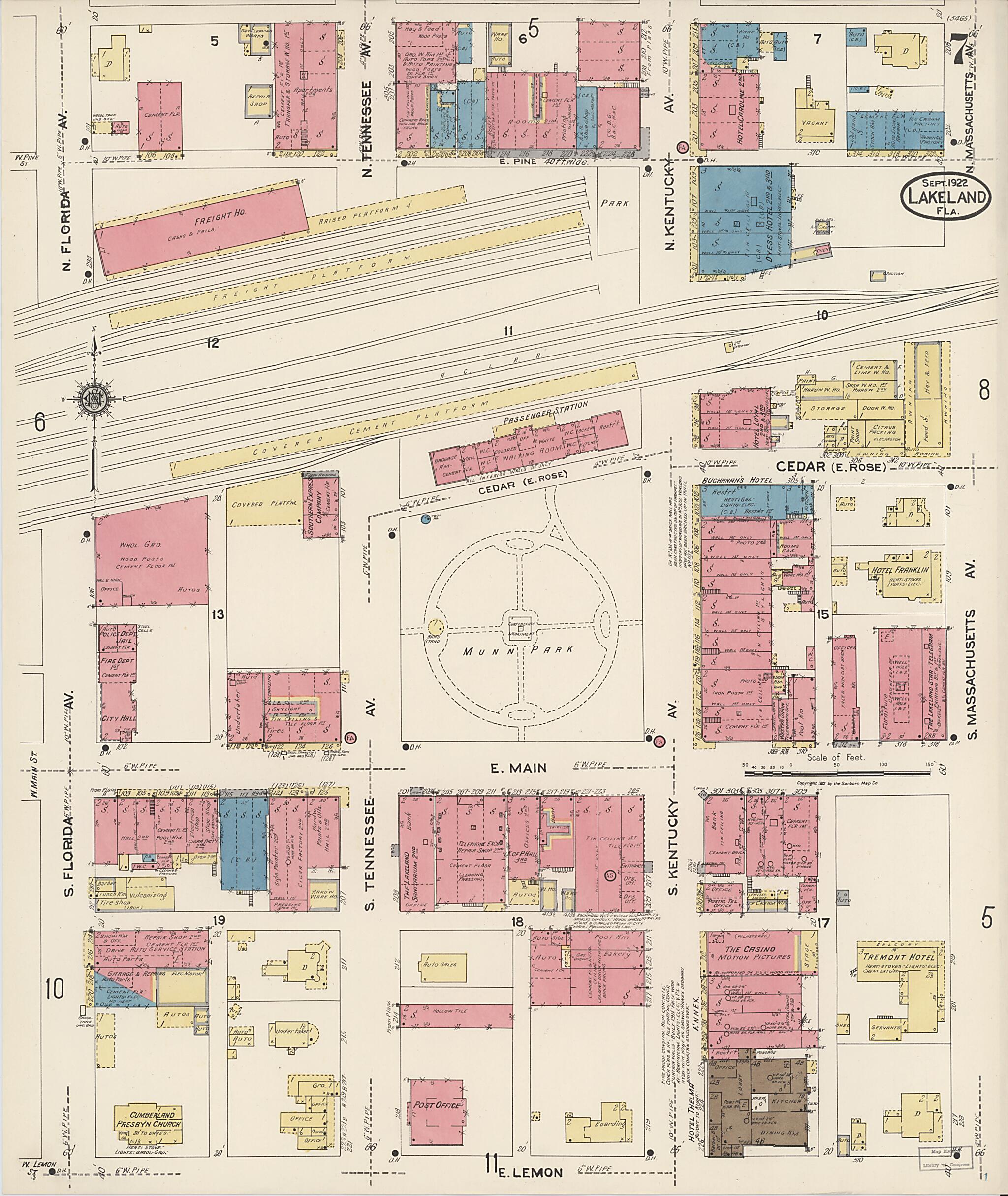 This old map of Lakeland, Polk County, Florida was created by Sanborn Map Company in 1922