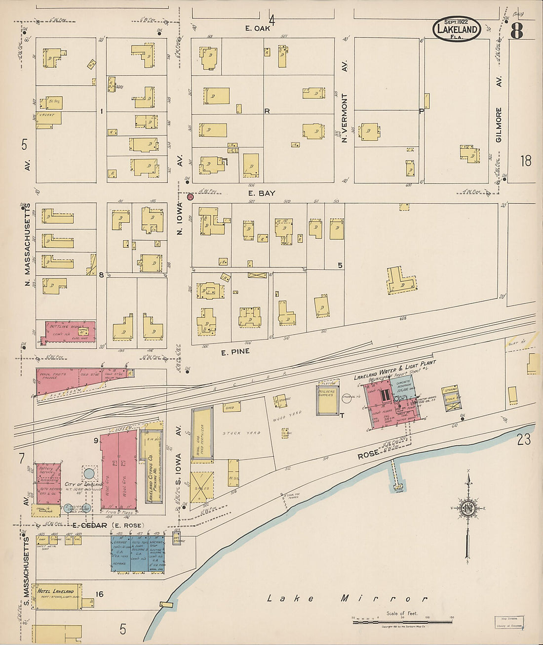 This old map of Lakeland, Polk County, Florida was created by Sanborn Map Company in 1922