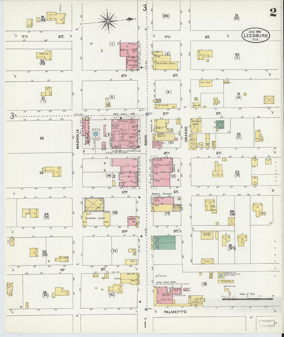 This old map of Leesburg, Lake County, Florida was created by Sanborn Map Company in 1906