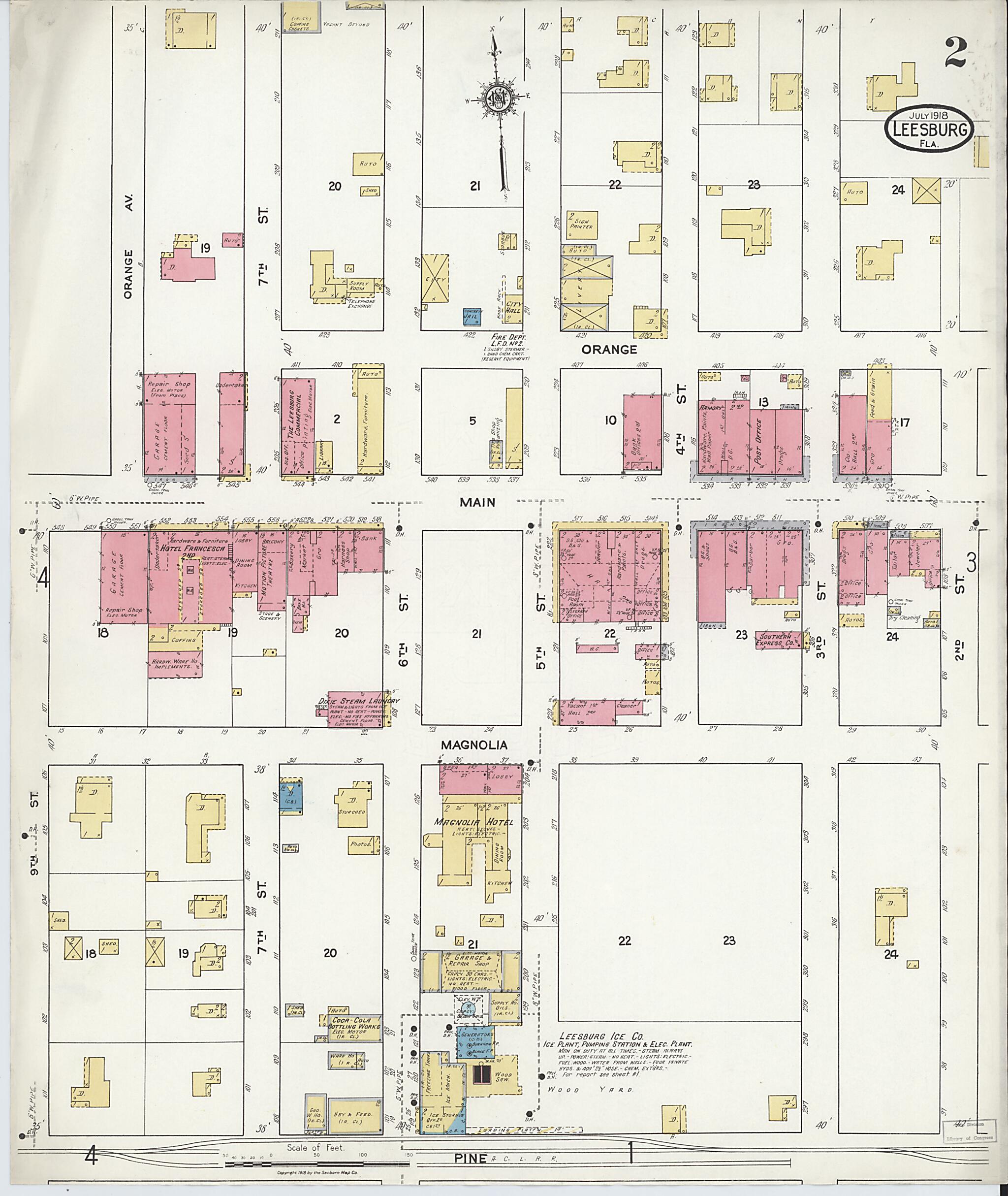 This old map of Leesburg, Lake County, Florida was created by Sanborn Map Company in 1918