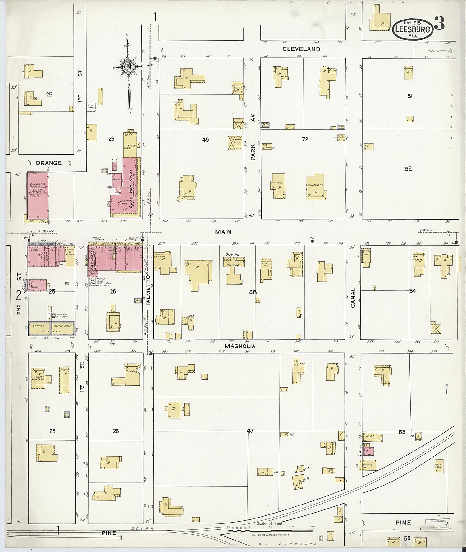This old map of Leesburg, Lake County, Florida was created by Sanborn Map Company in 1918