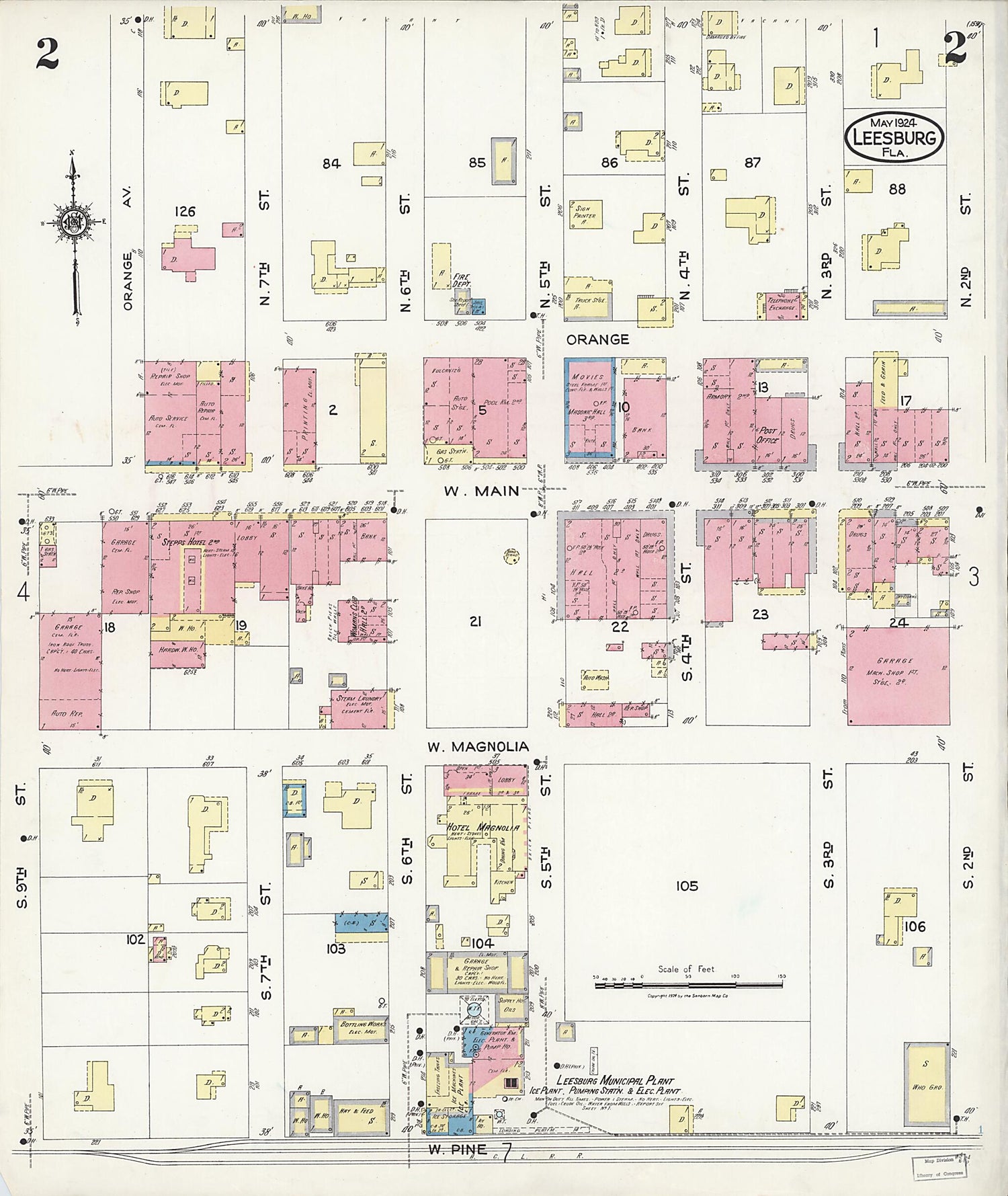 This old map of Leesburg, Lake County, Florida was created by Sanborn Map Company in 1924