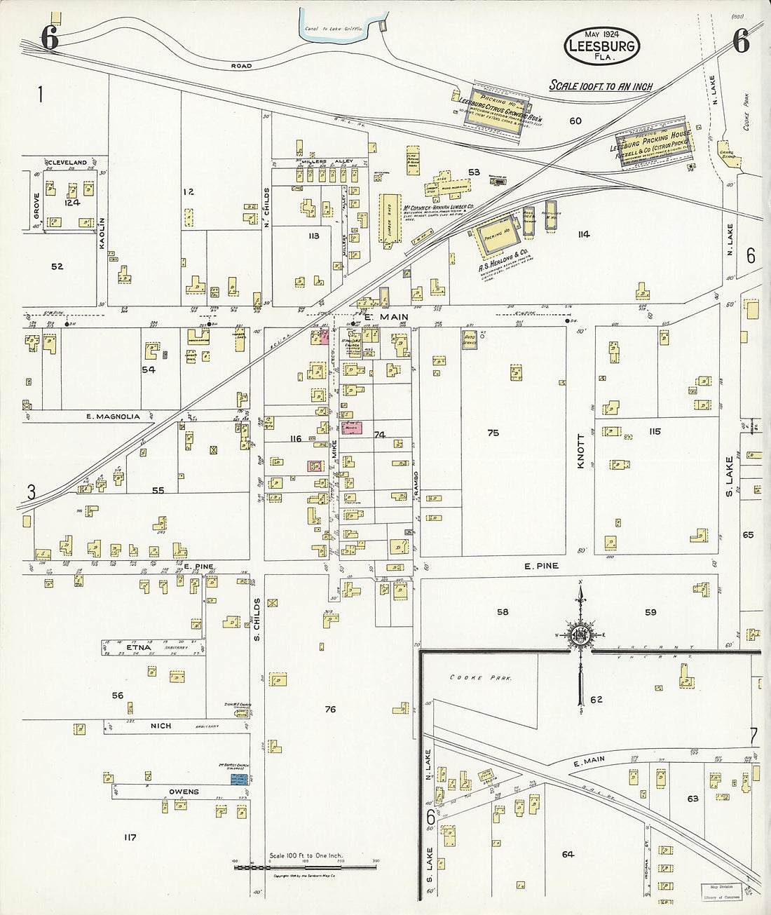 This old map of Leesburg, Lake County, Florida was created by Sanborn Map Company in 1924