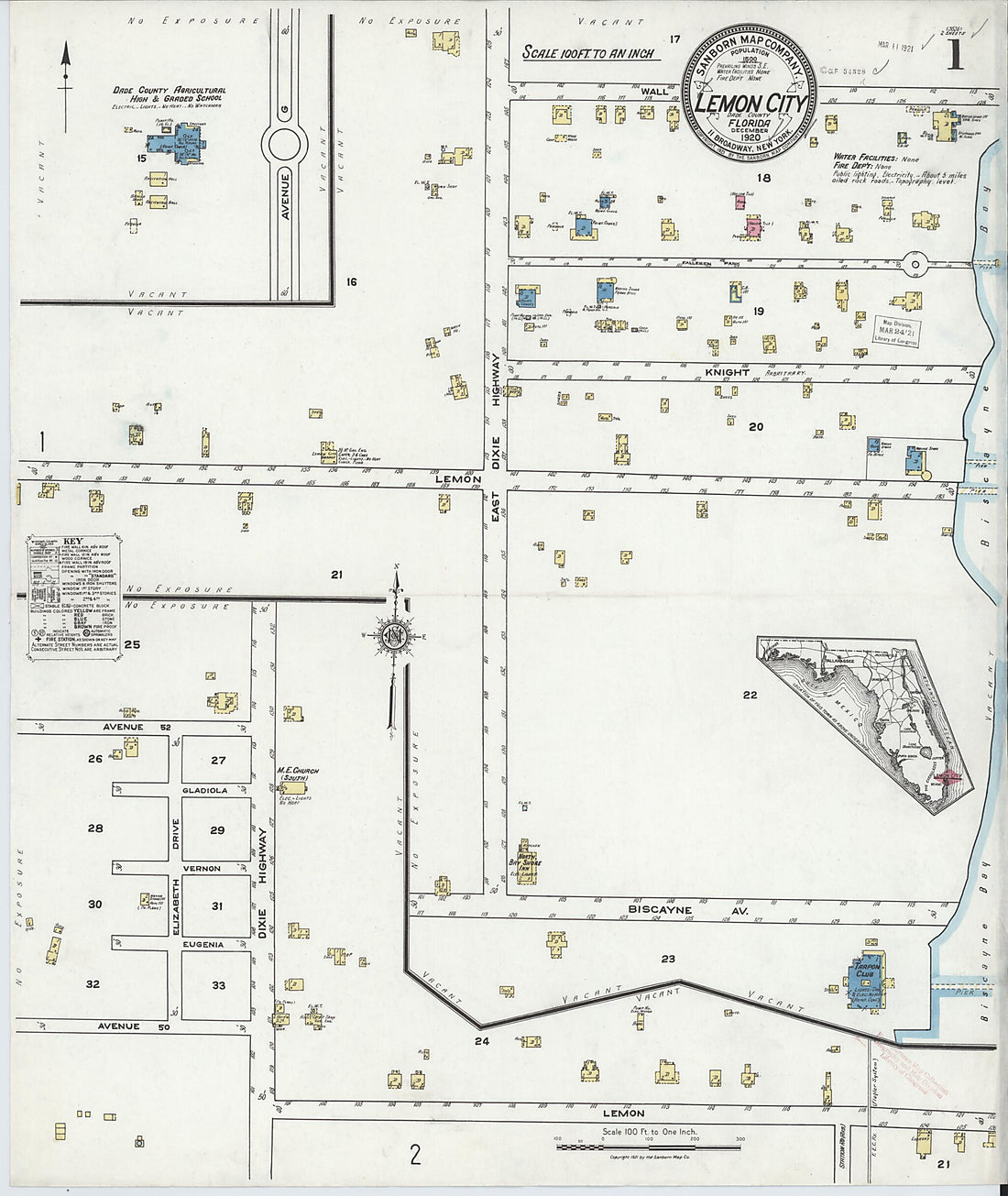 This old map of Lemon City, Dade County, Florida was created by Sanborn Map Company in 1920