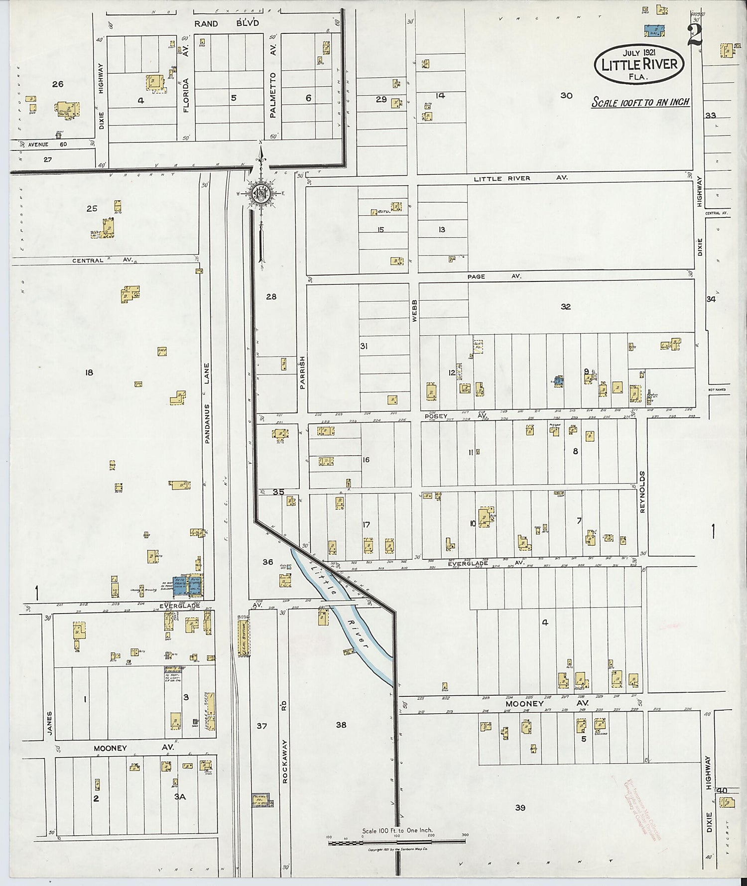 This old map of Little River, Dade County, Florida was created by Sanborn Map Company in 1921