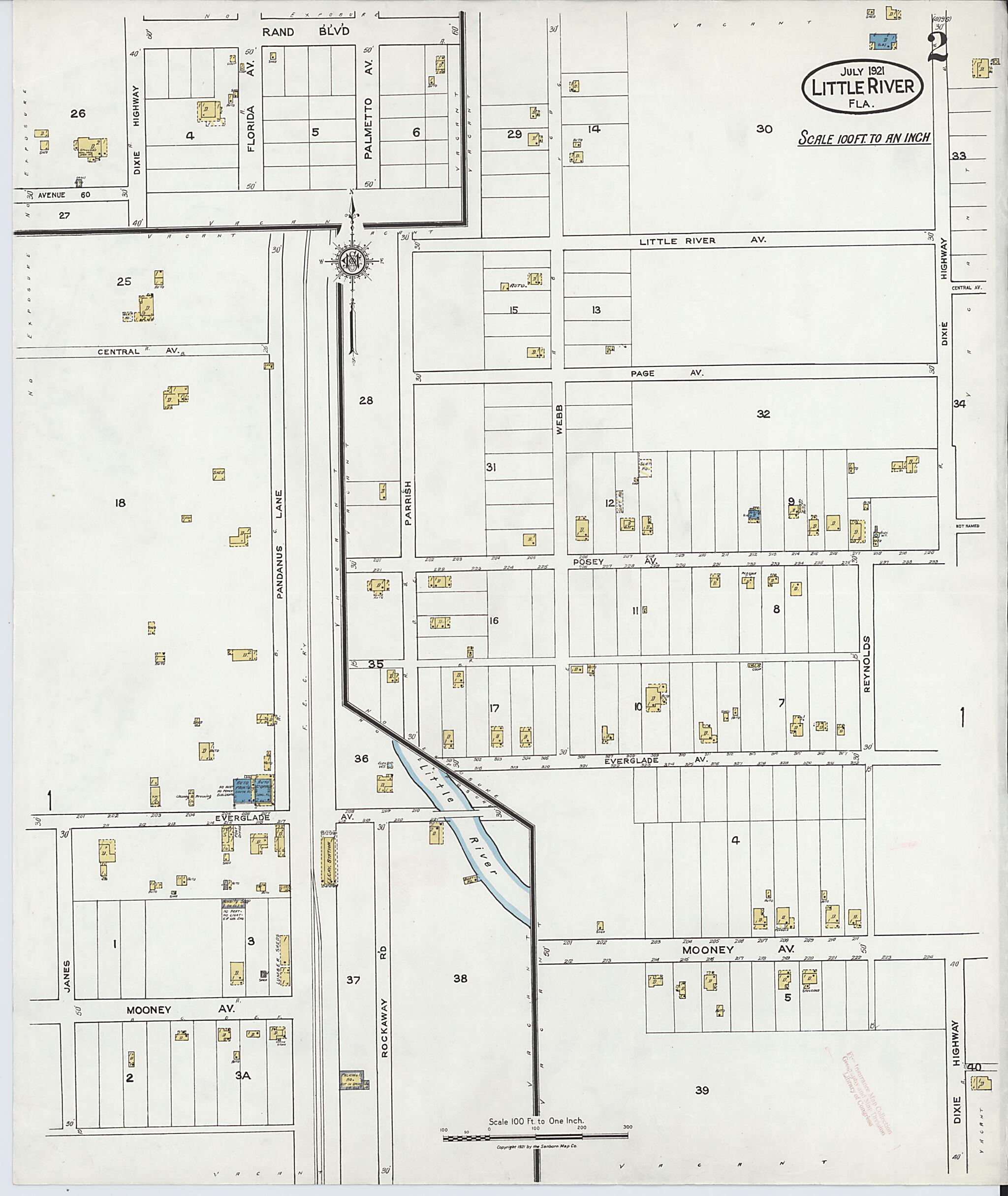 This old map of Little River, Dade County, Florida was created by Sanborn Map Company in 1921