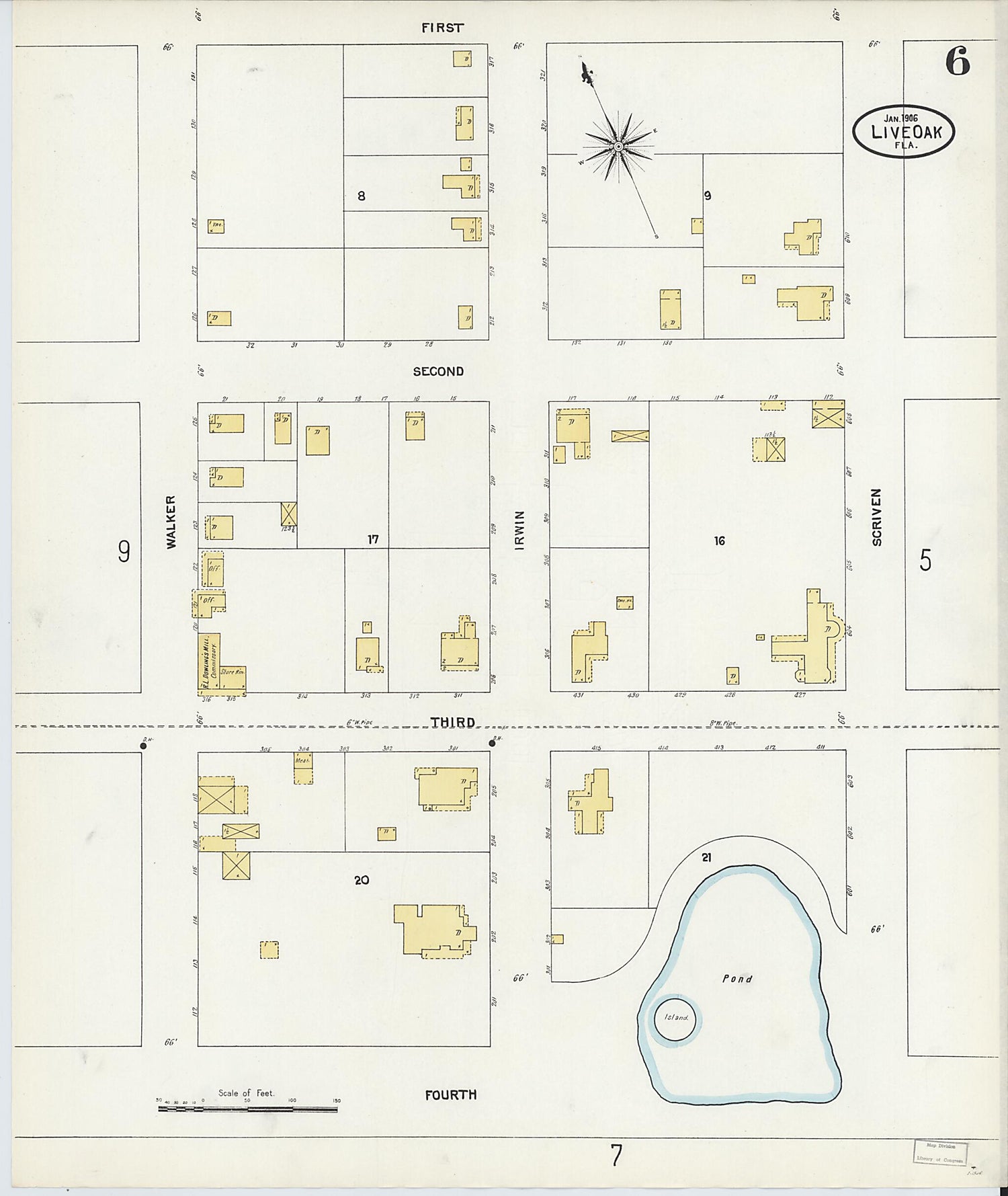 This old map of Live Oak, Suwanee County, Florida was created by Sanborn Map Company in 1906