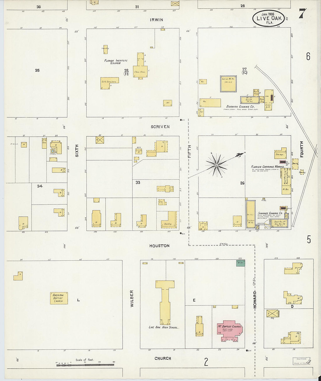 This old map of Live Oak, Suwanee County, Florida was created by Sanborn Map Company in 1906