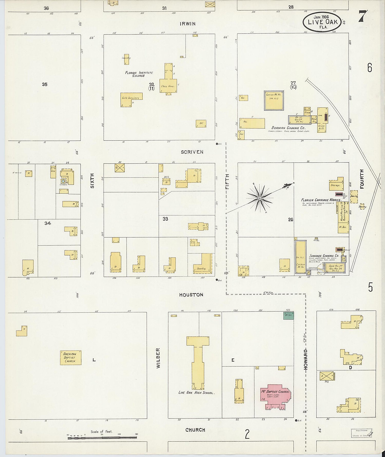 This old map of Live Oak, Suwanee County, Florida was created by Sanborn Map Company in 1906