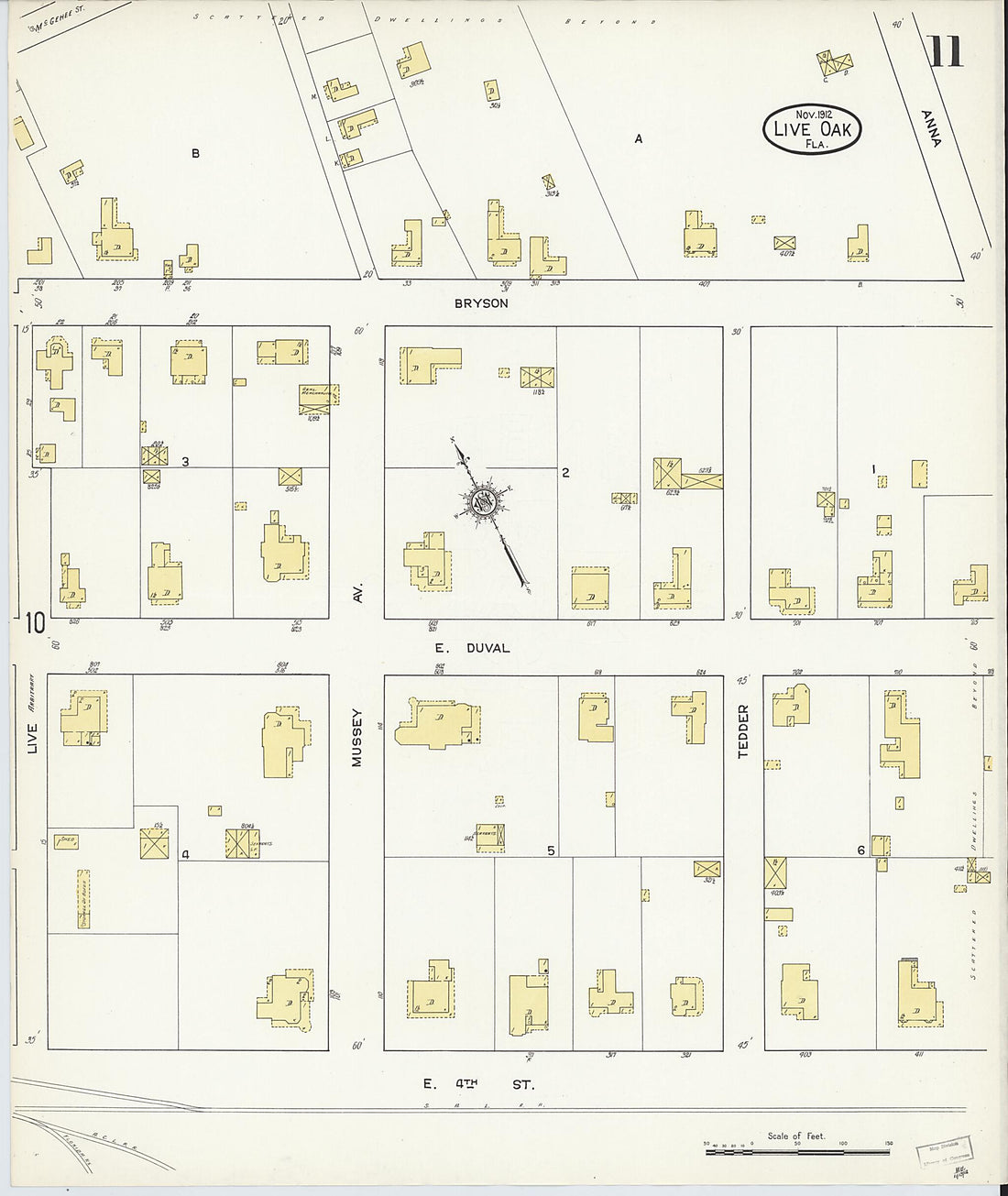 This old map of Live Oak, Suwanee County, Florida was created by Sanborn Map Company in 1912