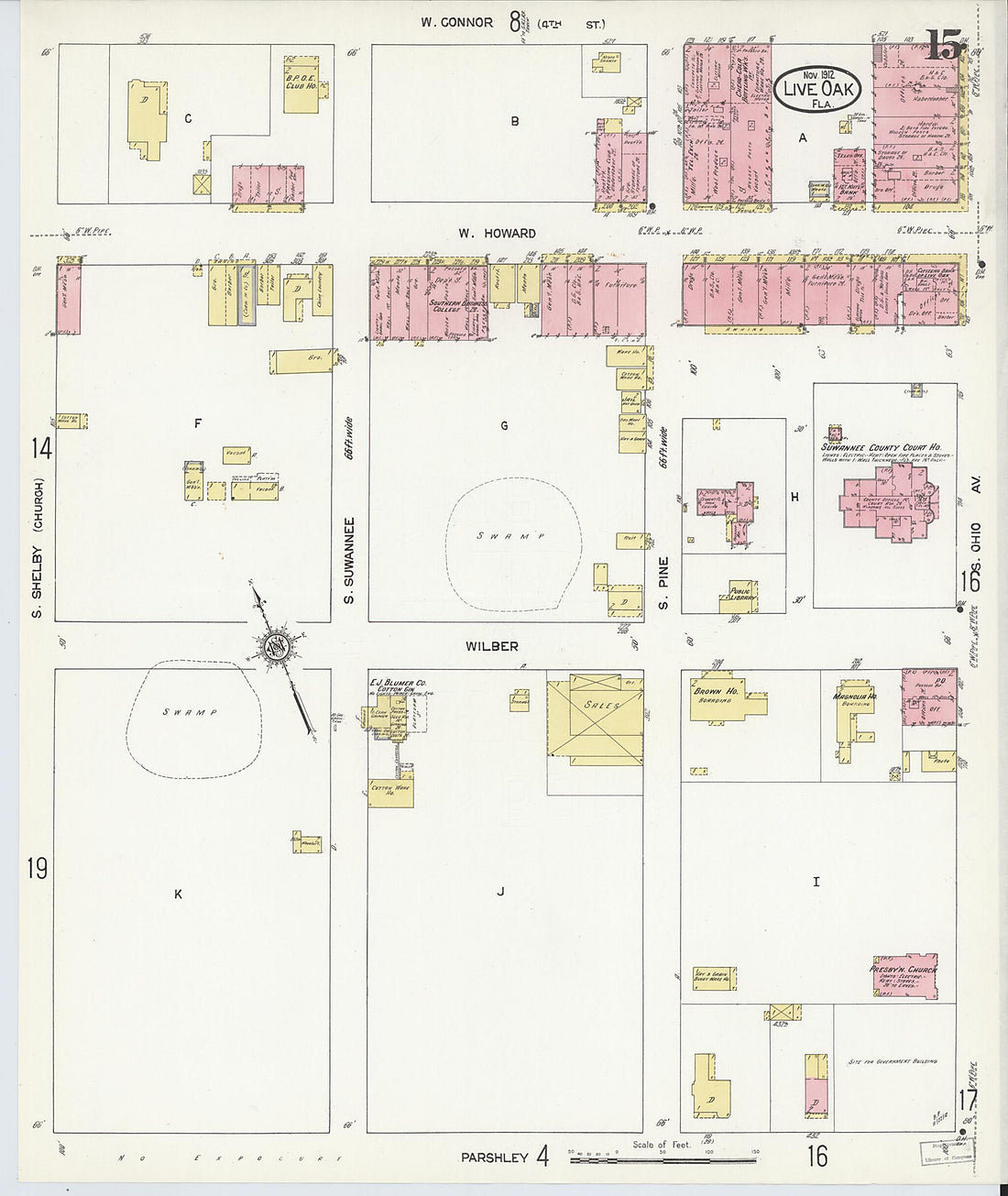 This old map of Live Oak, Suwanee County, Florida was created by Sanborn Map Company in 1912