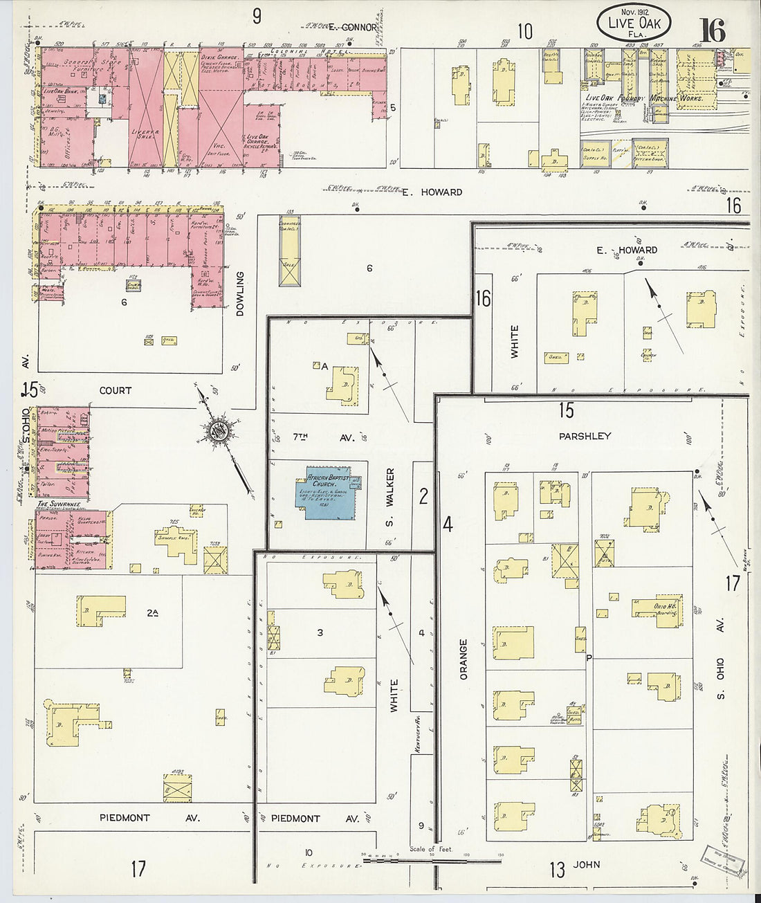 This old map of Live Oak, Suwanee County, Florida was created by Sanborn Map Company in 1912