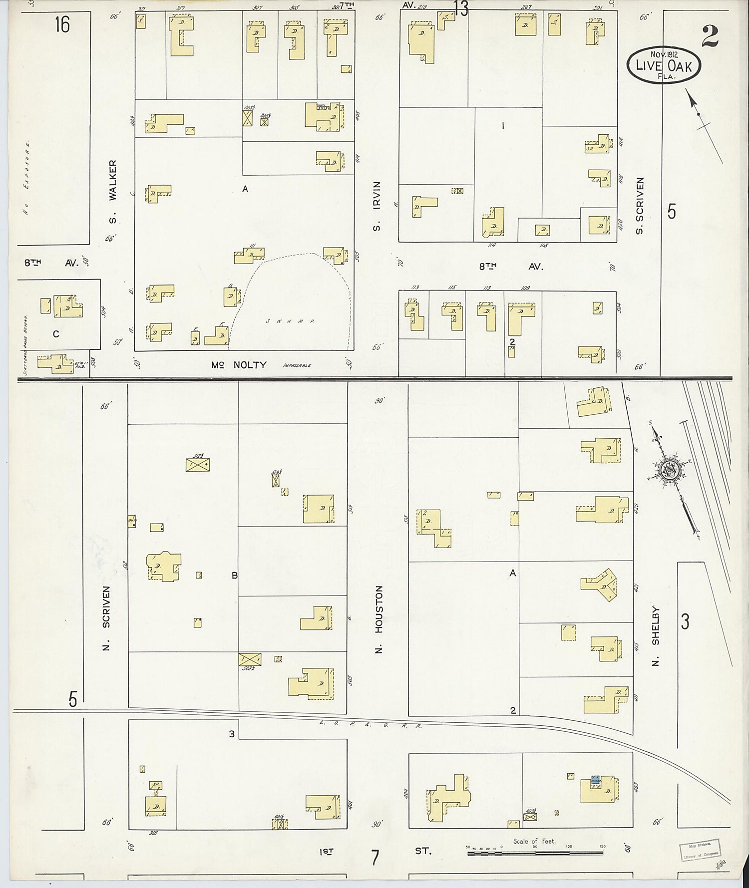This old map of Live Oak, Suwanee County, Florida was created by Sanborn Map Company in 1912