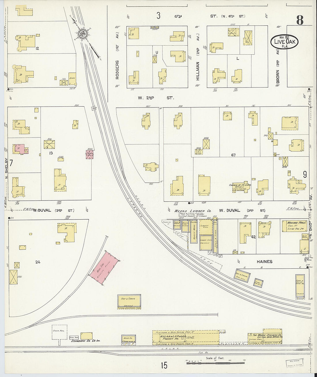 This old map of Live Oak, Suwanee County, Florida was created by Sanborn Map Company in 1912